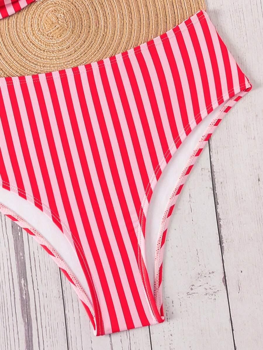 Springbreak black high waist bikini set for women featuring wireless bra top with ruffle lettuce trim and V-wired detail.