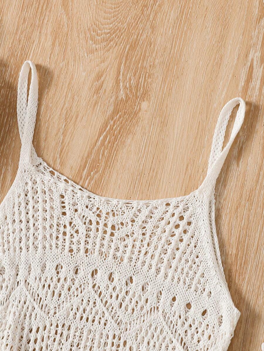 Girls' Summer Crochet Mesh Cami Dress Cover-Up, White Casual Beach Vacation Tween Girl