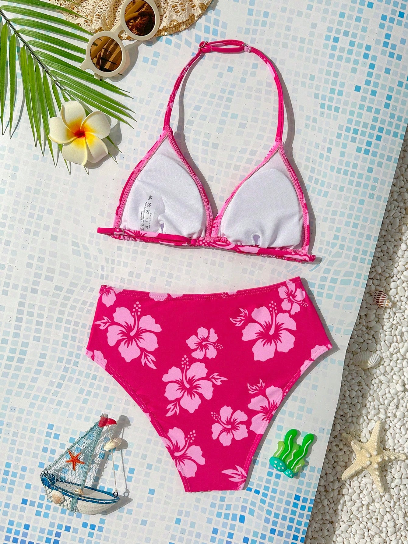 Tween Girl Tankini Swimwear Set, Pink Floral Print, Summer Beach Vacation