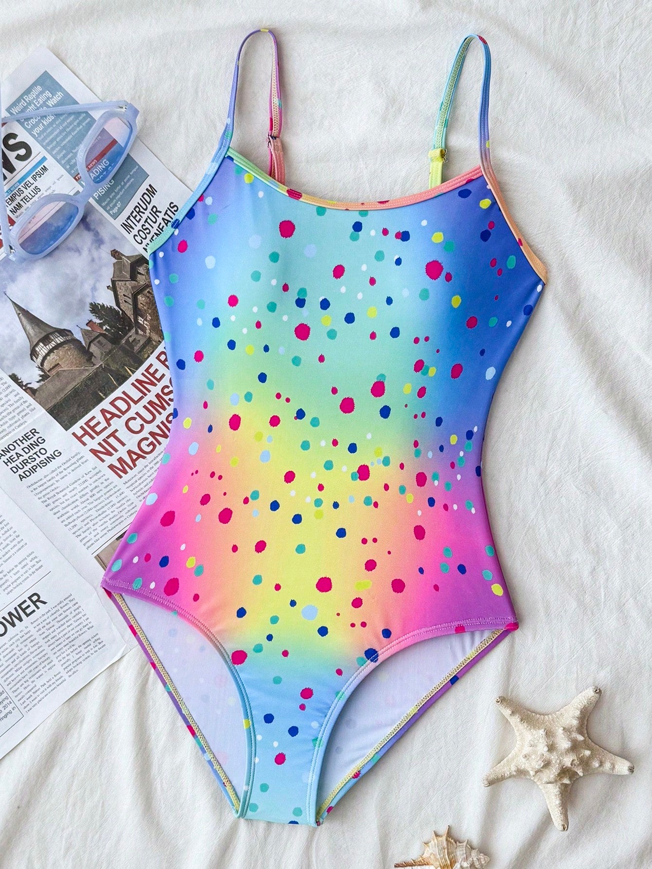 Tween Girls' Black & White Contrast Color One-Piece Swimsuit, Minimalist One-Piece Swimwear For Beach Vacation