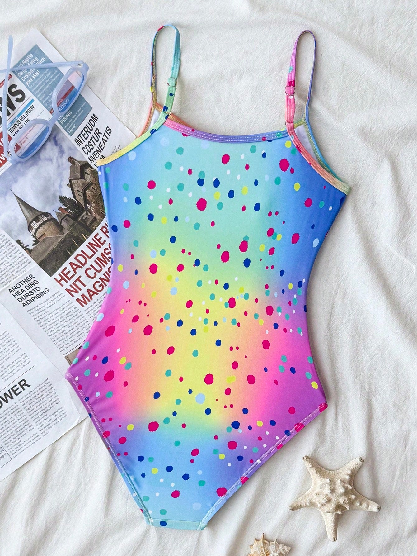 Tween Girls' Black & White Contrast Color One-Piece Swimsuit, Minimalist One-Piece Swimwear For Beach Vacation