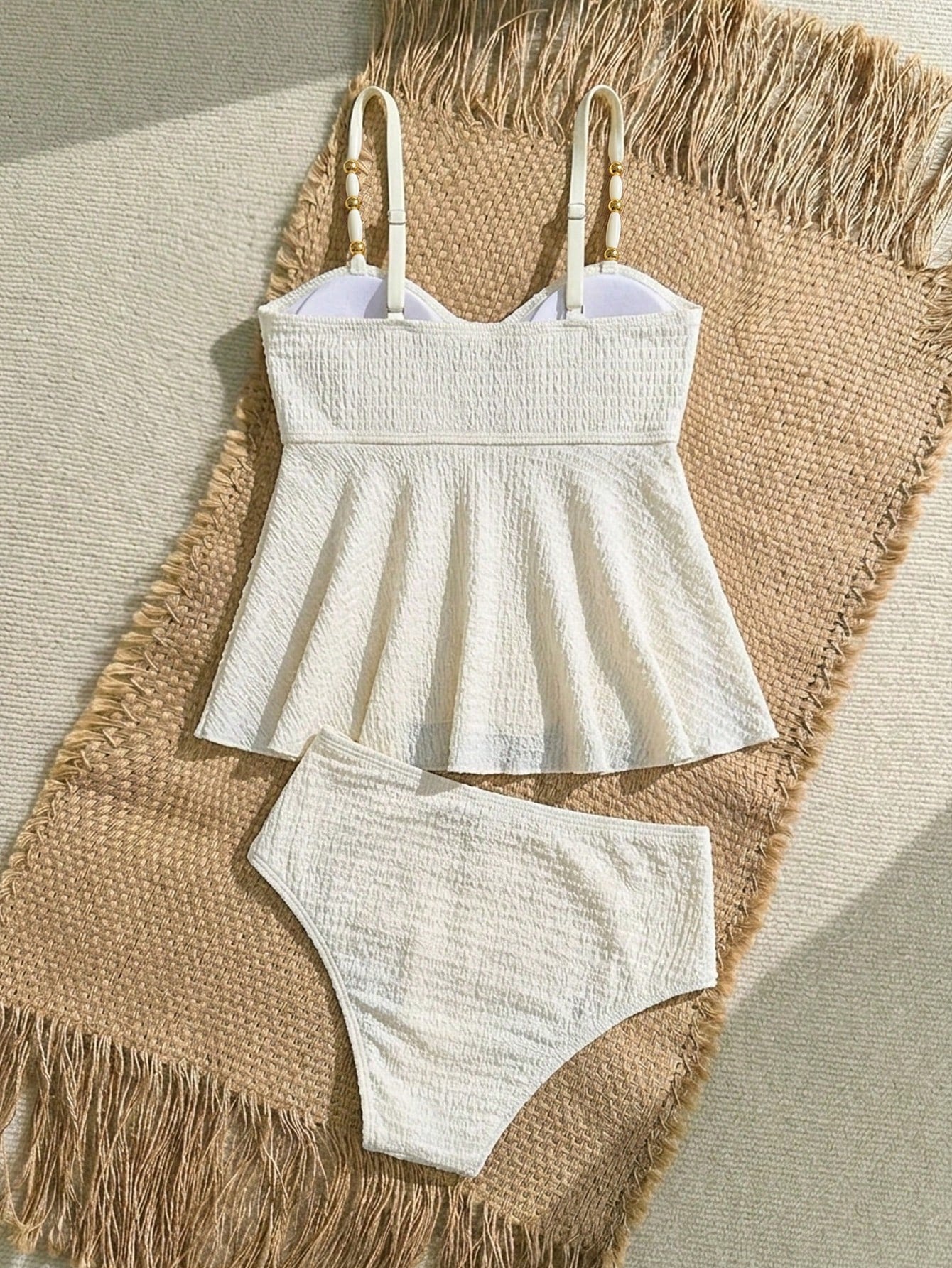 Tween Girl Tween Girl Textured Knit Apricot Halter Gold Shell Tankini Swimwear Set