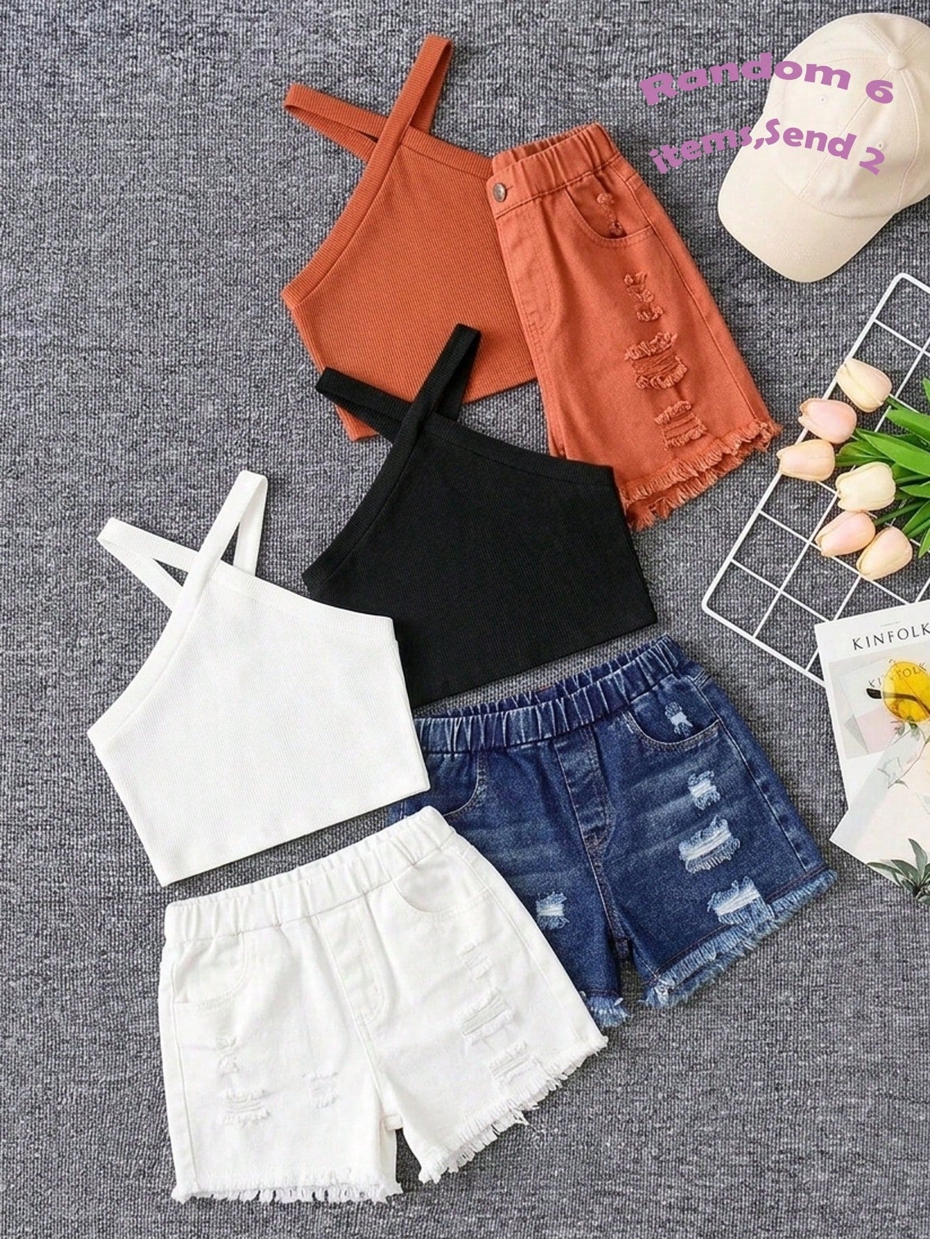 Tween girl 2-piece casual outfit set featuring a solid beige knit halter sleeveless top with belted detail and matching shorts.