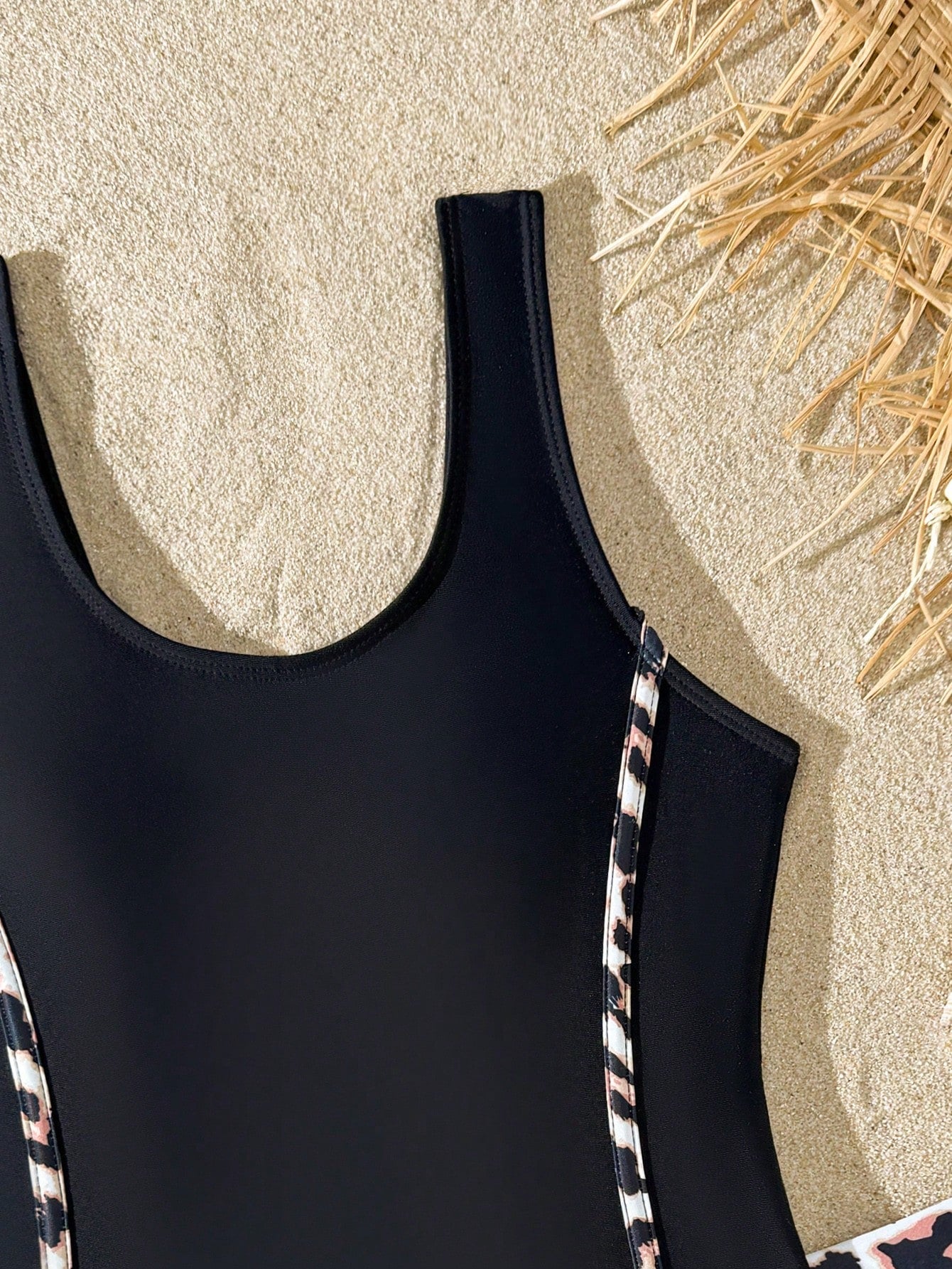Girls baby blue striped 2-piece swimsuit set with sleeveless scoop neck one-piece, contrast piping, and matching swim shorts for beach and pool wear.