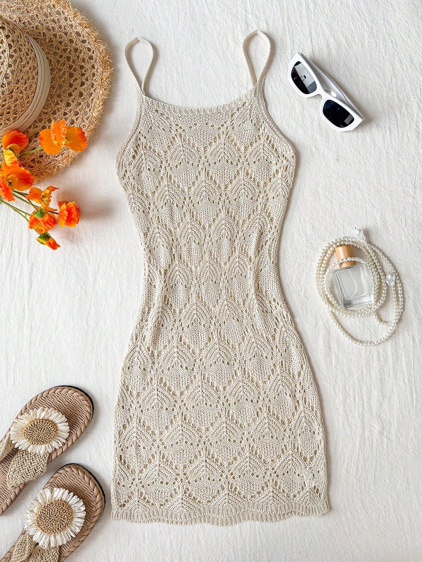 Girls' Summer Crochet Mesh Cami Dress Cover-Up, White Casual Beach Vacation Tween Girl