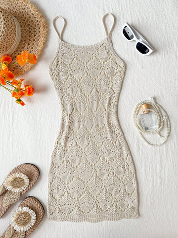Girls' Summer Crochet Mesh Cami Dress Cover-Up, White Casual Beach Vacation Tween Girl