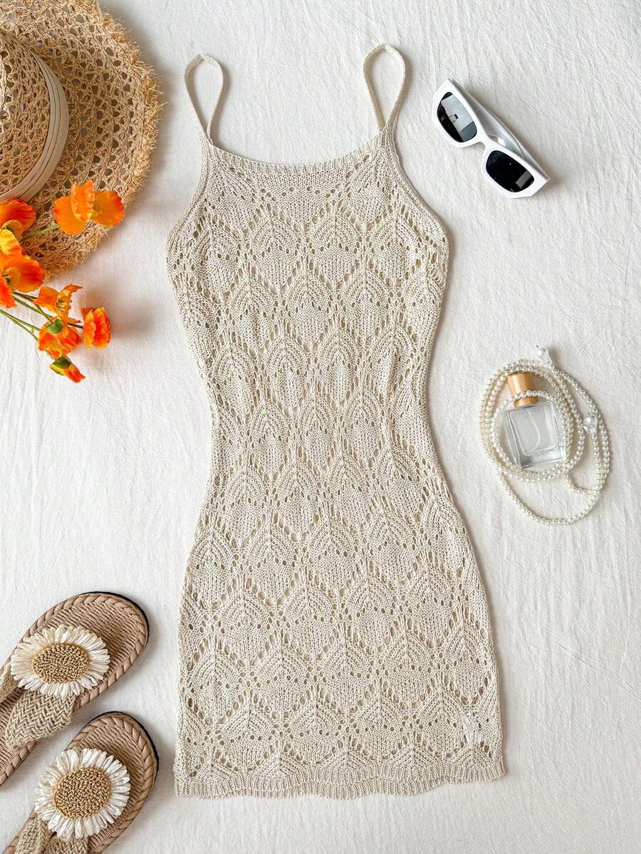 Girls' Summer Crochet Mesh Cami Dress Cover-Up, White Casual Beach Vacation Tween Girl