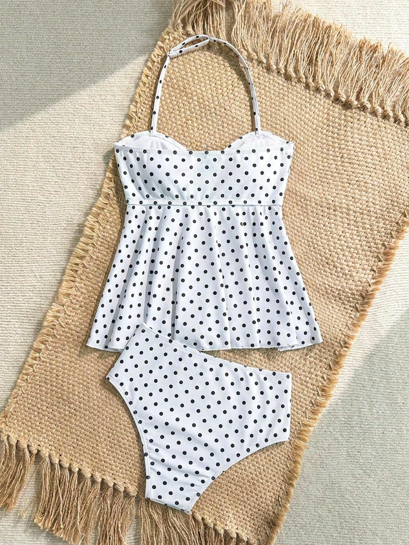 Tween Girl Tween Girl Textured Knit Apricot Halter Gold Shell Tankini Swimwear Set