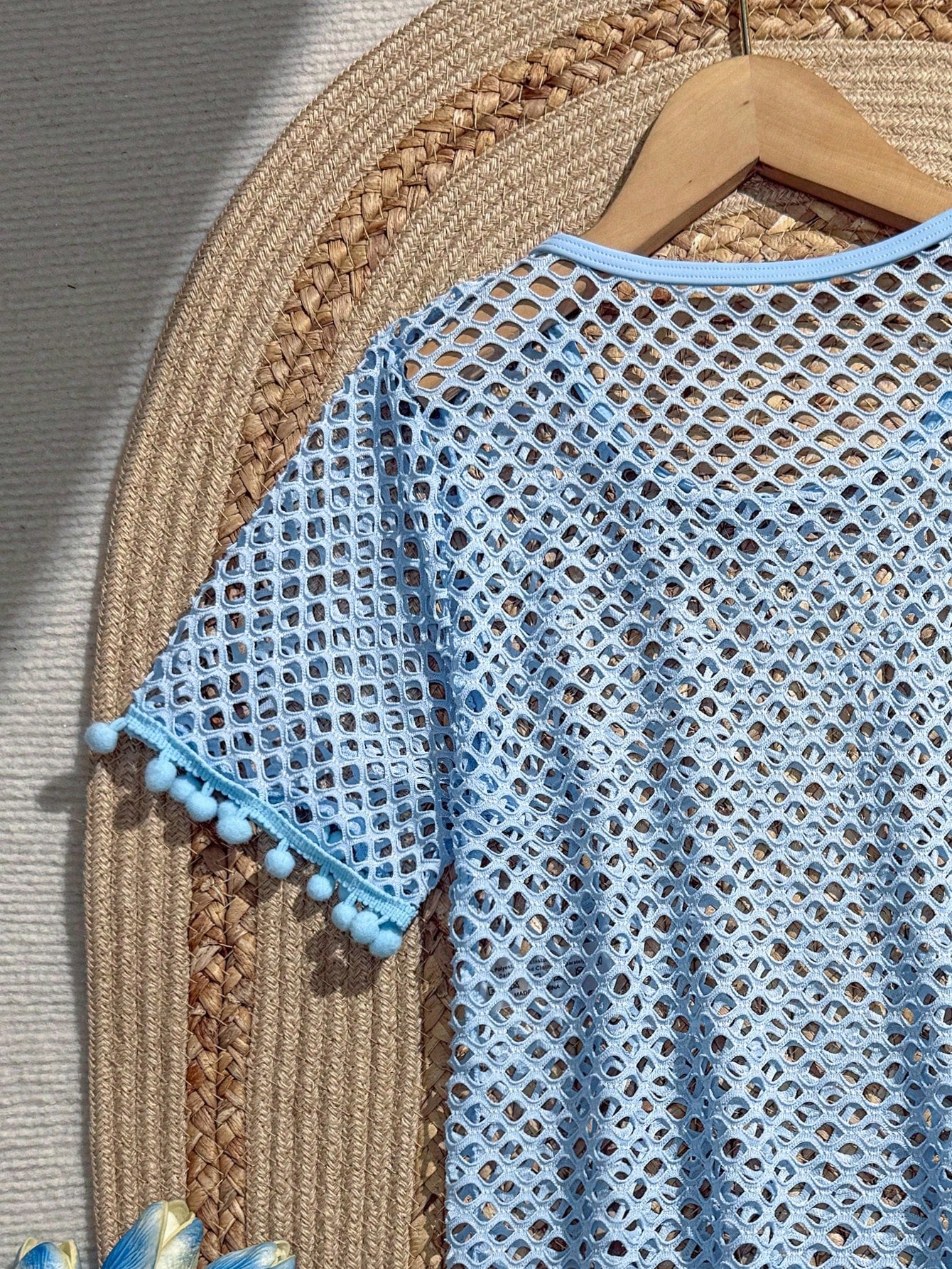 Tween Girl Fishnet Pom-Pom Decor Cover Up Summer Holiday