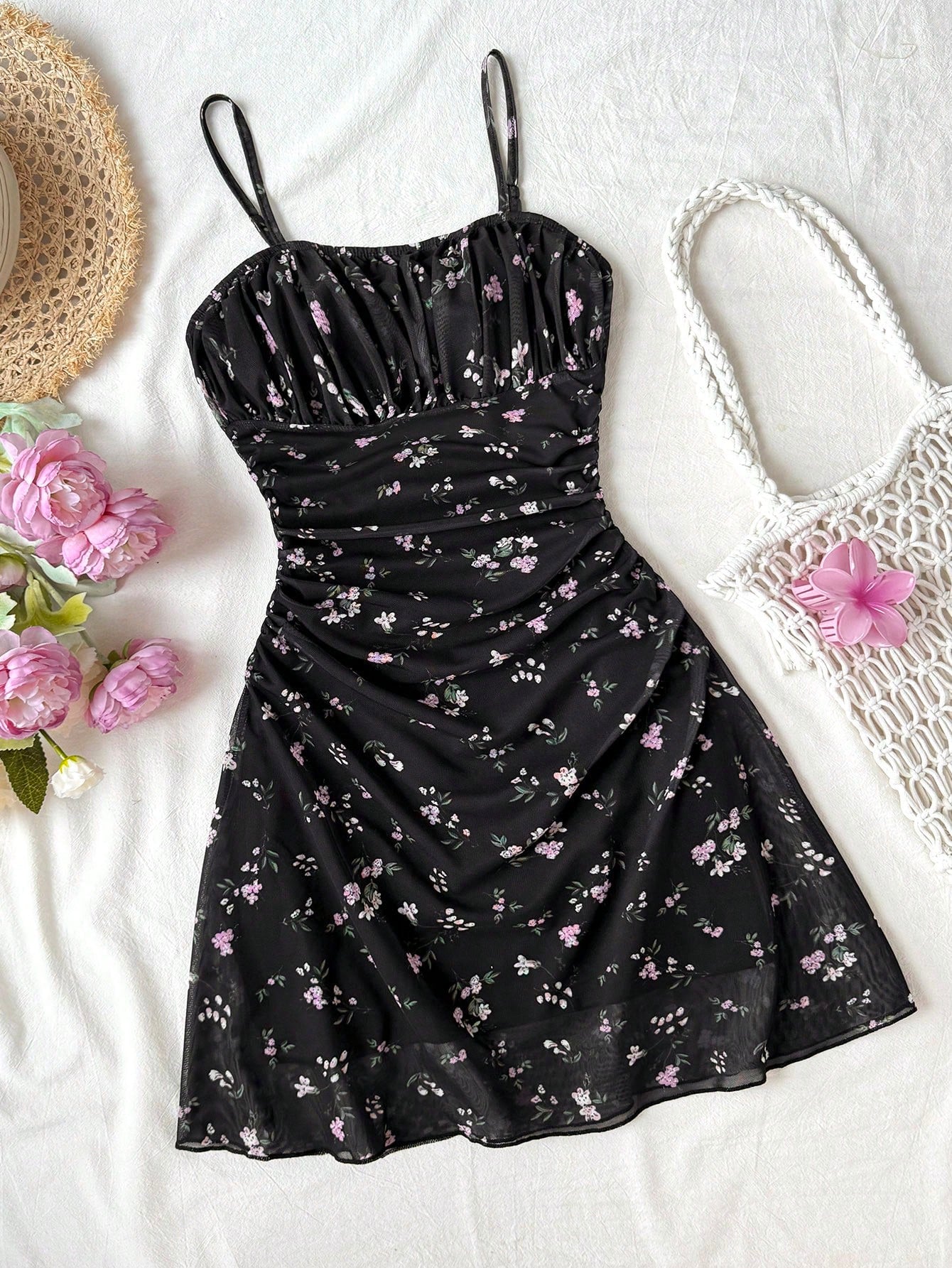 Apricot tween girls sleeveless halter cami dress with appliques, bow front, zipper detail, high waist, flared hem, and short slim fit design.