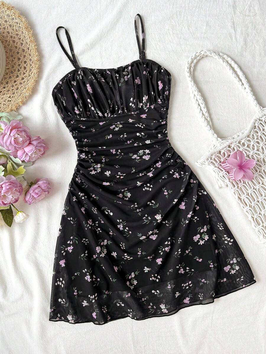 Apricot tween girls sleeveless halter cami dress with appliques, bow front, zipper detail, high waist, flared hem, and short slim fit design.