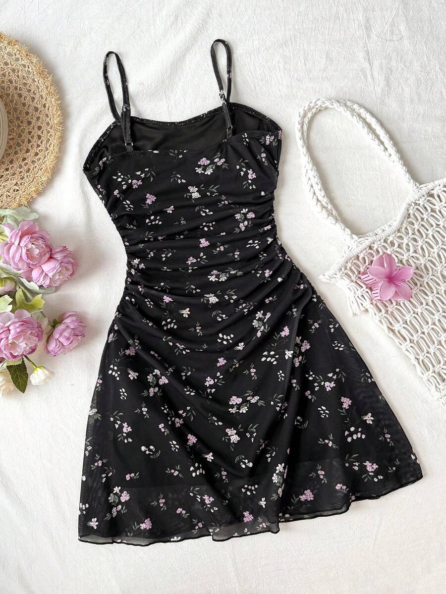 Apricot tween girls sleeveless halter cami dress with appliques, bow front, zipper detail, high waist, flared hem, and short slim fit design.