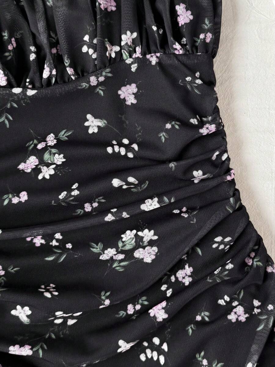 Apricot tween girls sleeveless halter cami dress with appliques, bow front, zipper detail, high waist, flared hem, and short slim fit design.