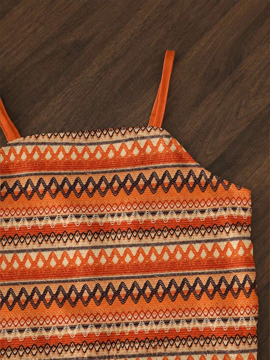 Tween girls casual 2-piece set featuring an apricot woven camisole crop top with back shirring and matching high-waisted loose long pants.