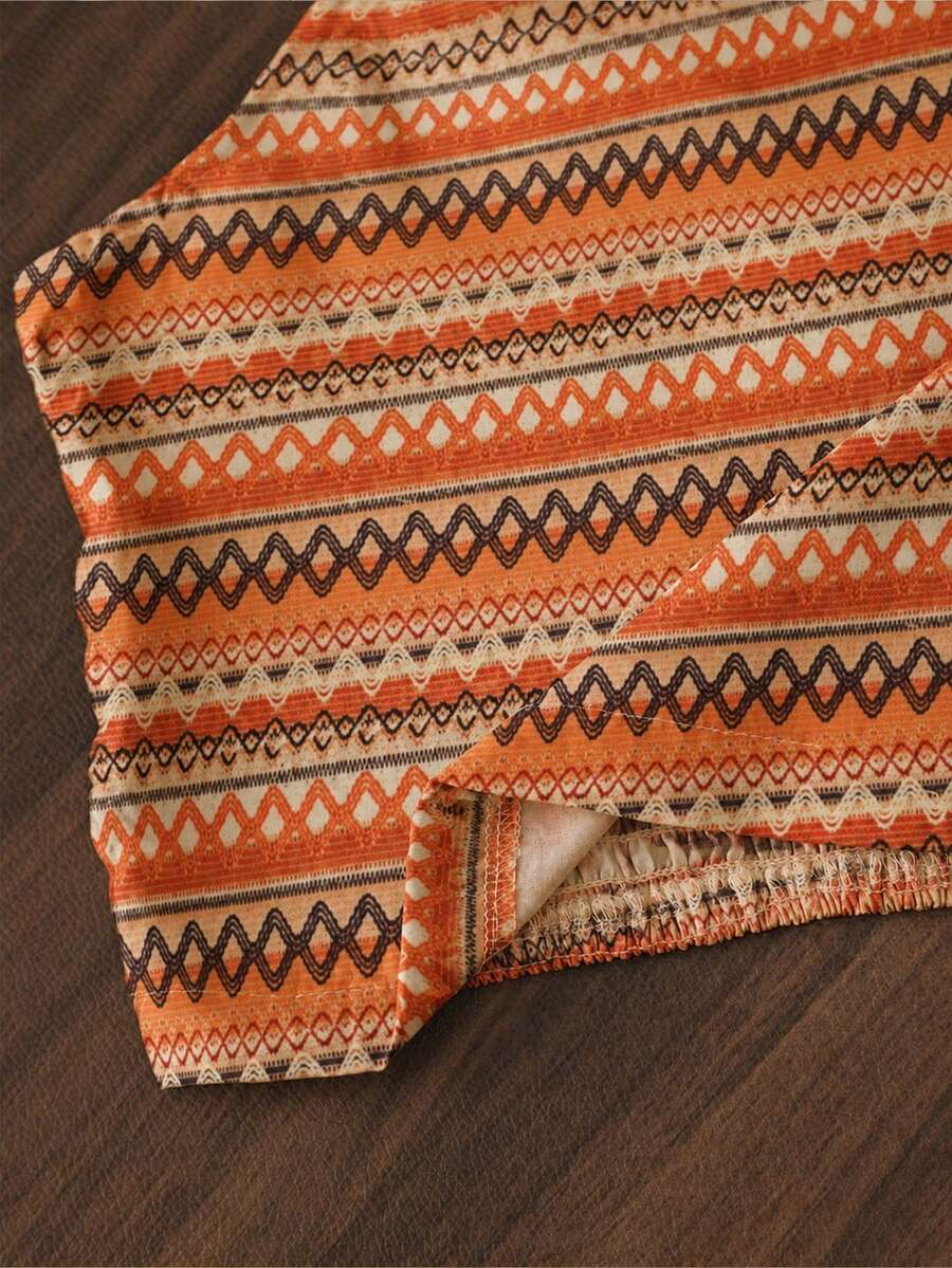 Tween girls casual 2-piece set featuring an apricot woven camisole crop top with back shirring and matching high-waisted loose long pants.