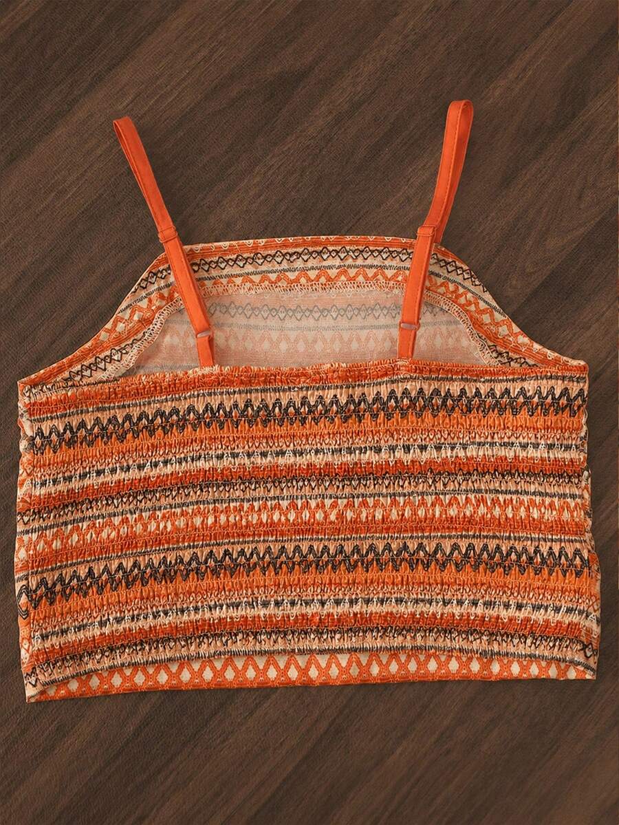Tween girls casual 2-piece set featuring an apricot woven camisole crop top with back shirring and matching high-waisted loose long pants.