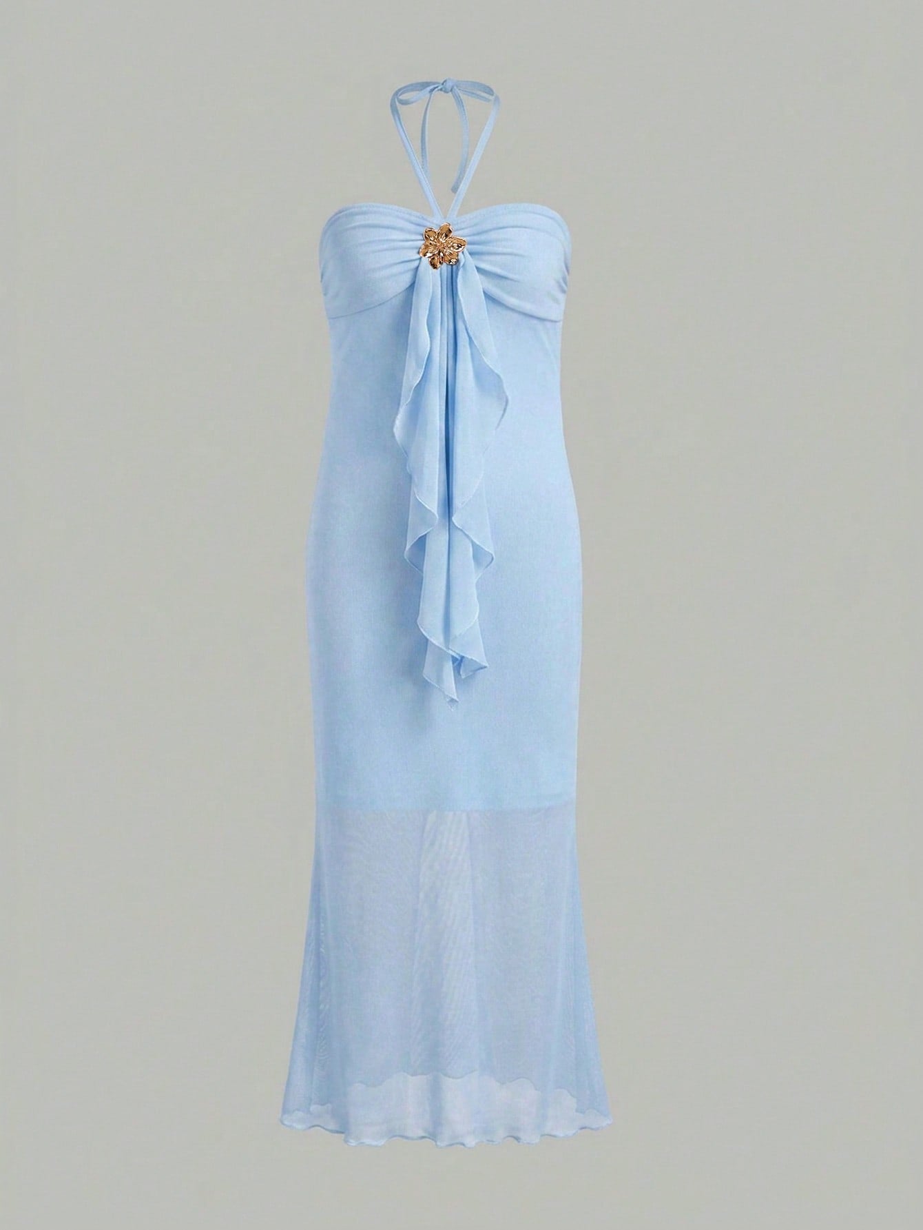 Tween girl yellow long halter dress with textured jacquard knit, sleeveless slim fit cami design, natural waist, straight hem, and lined non-sheer finish for vacation or party wear.