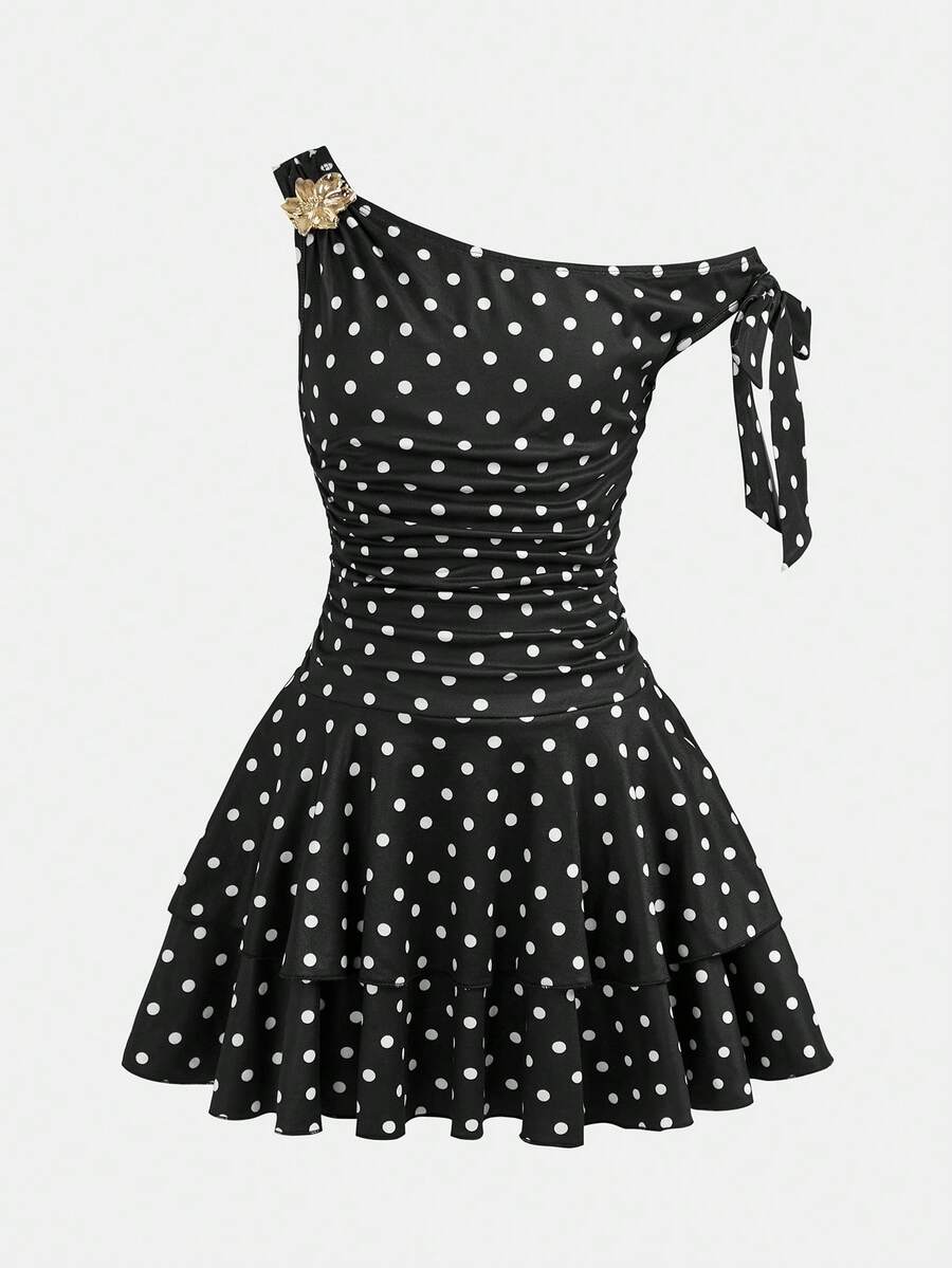 Tween girls sleeveless apricot A-line dress featuring an asymmetrical neck, contrast lace trim, and a flared hem.