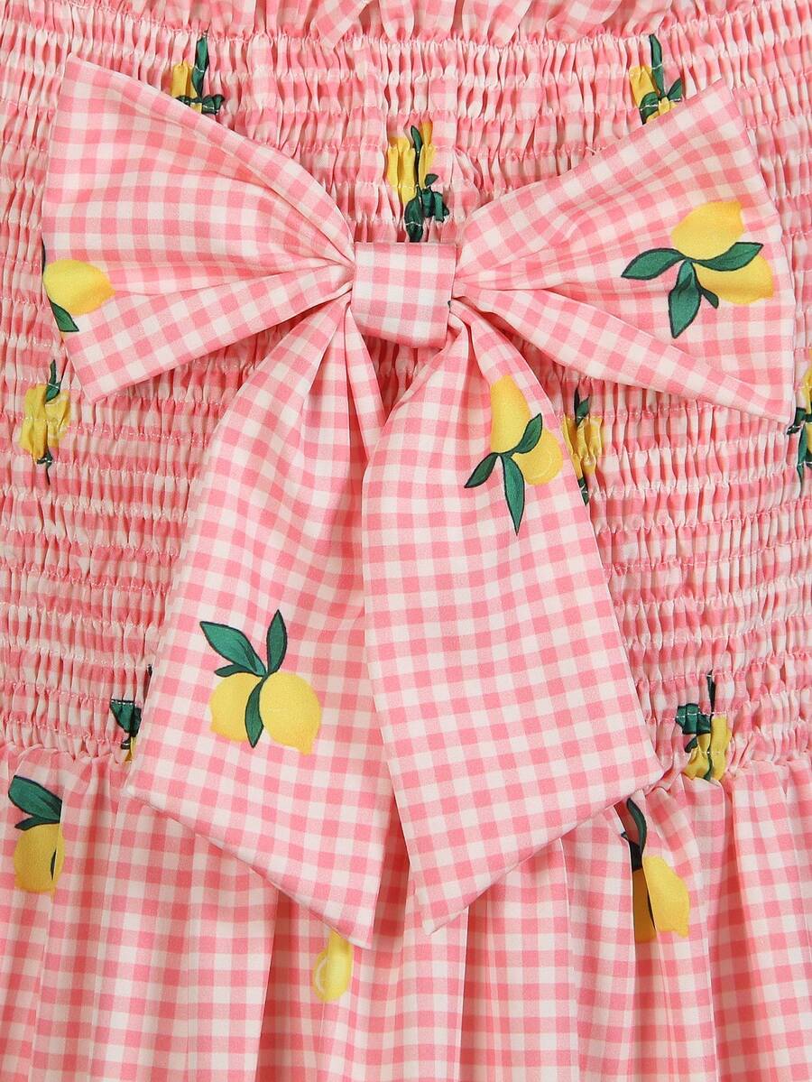 ChillGRL square neck short puff sleeve A-line long dress for teen girls featuring shirred high waist detailing and a flounce hem.