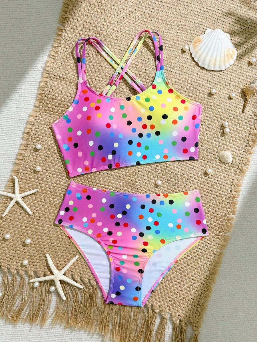 Tween Girls Bikini Sets Orange Summer Modest Activewear Beach Holiday,Knitted Ribbed Two Pieces Swimwear Crisscross Back Tank Top With Briefs Set
