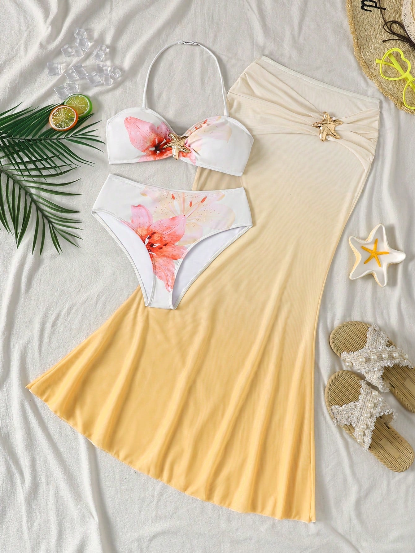 Tween Girl Knitted Blue Bikini Set With Beach-Ready Starfish Details Mermaid Outfit For Summer Vacation