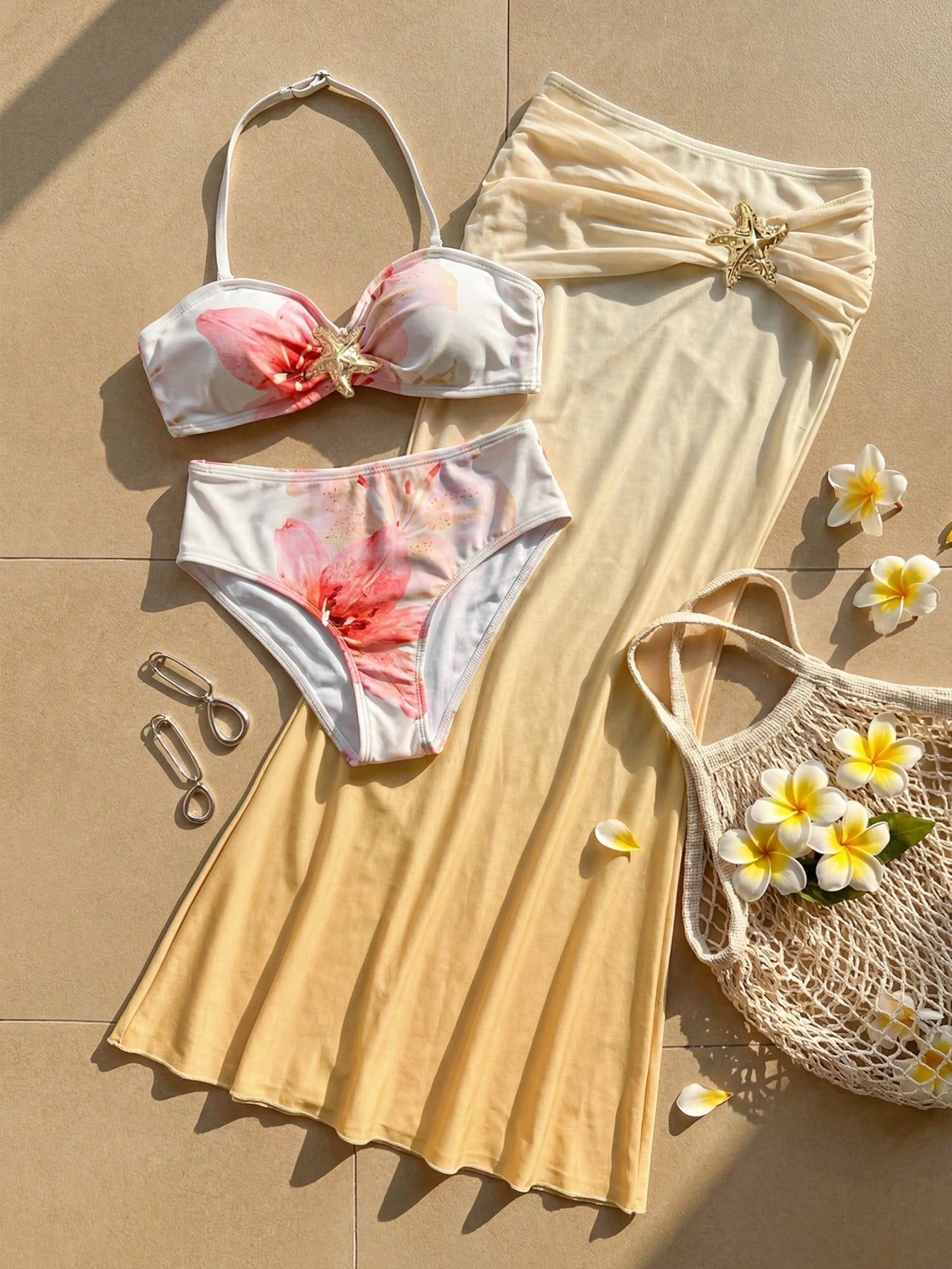 Tween Girl Knitted Blue Bikini Set With Beach-Ready Starfish Details Mermaid Outfit For Summer Vacation