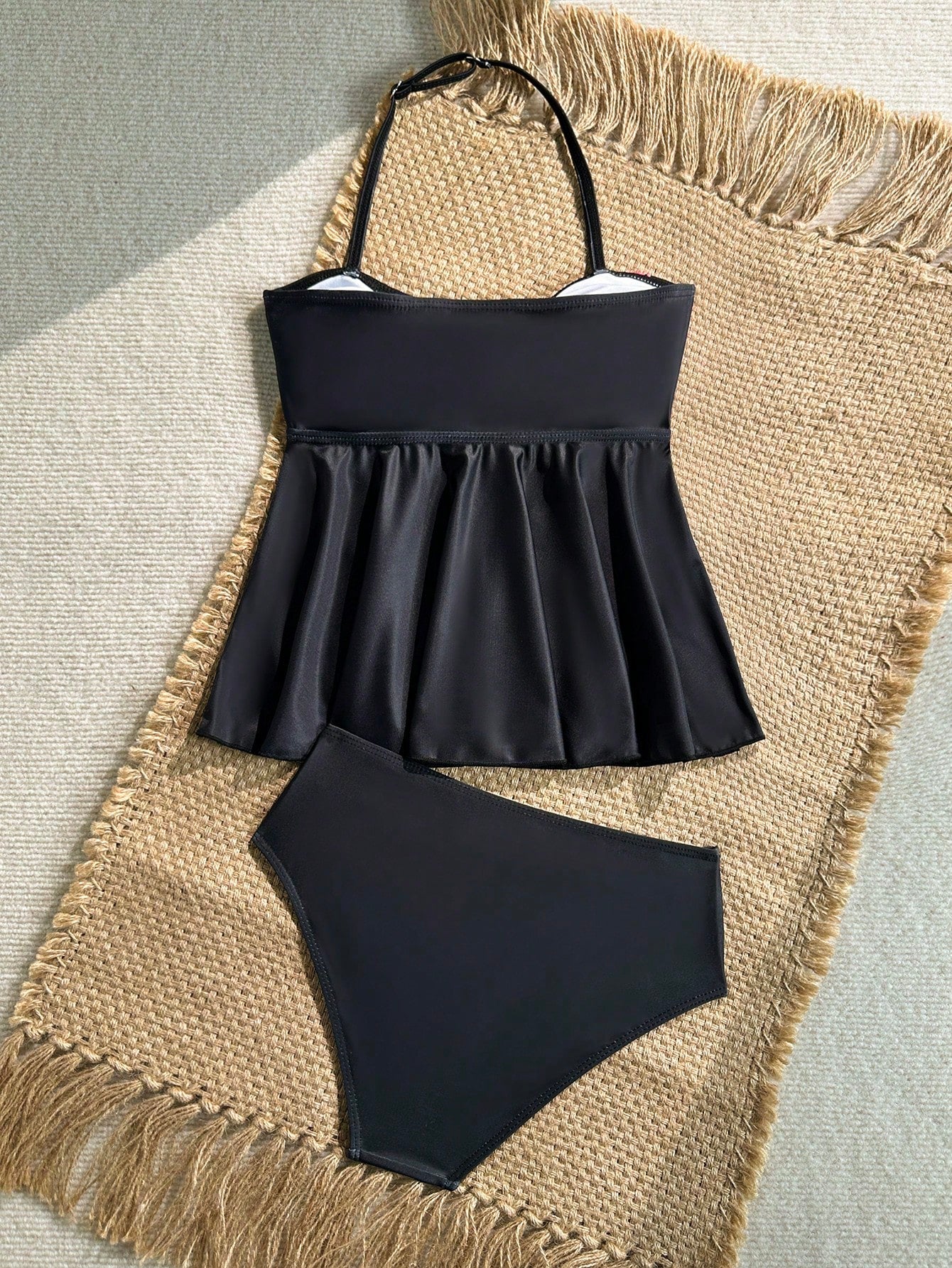 Tween Girl Tween Girl Textured Knit Apricot Halter Gold Shell Tankini Swimwear Set