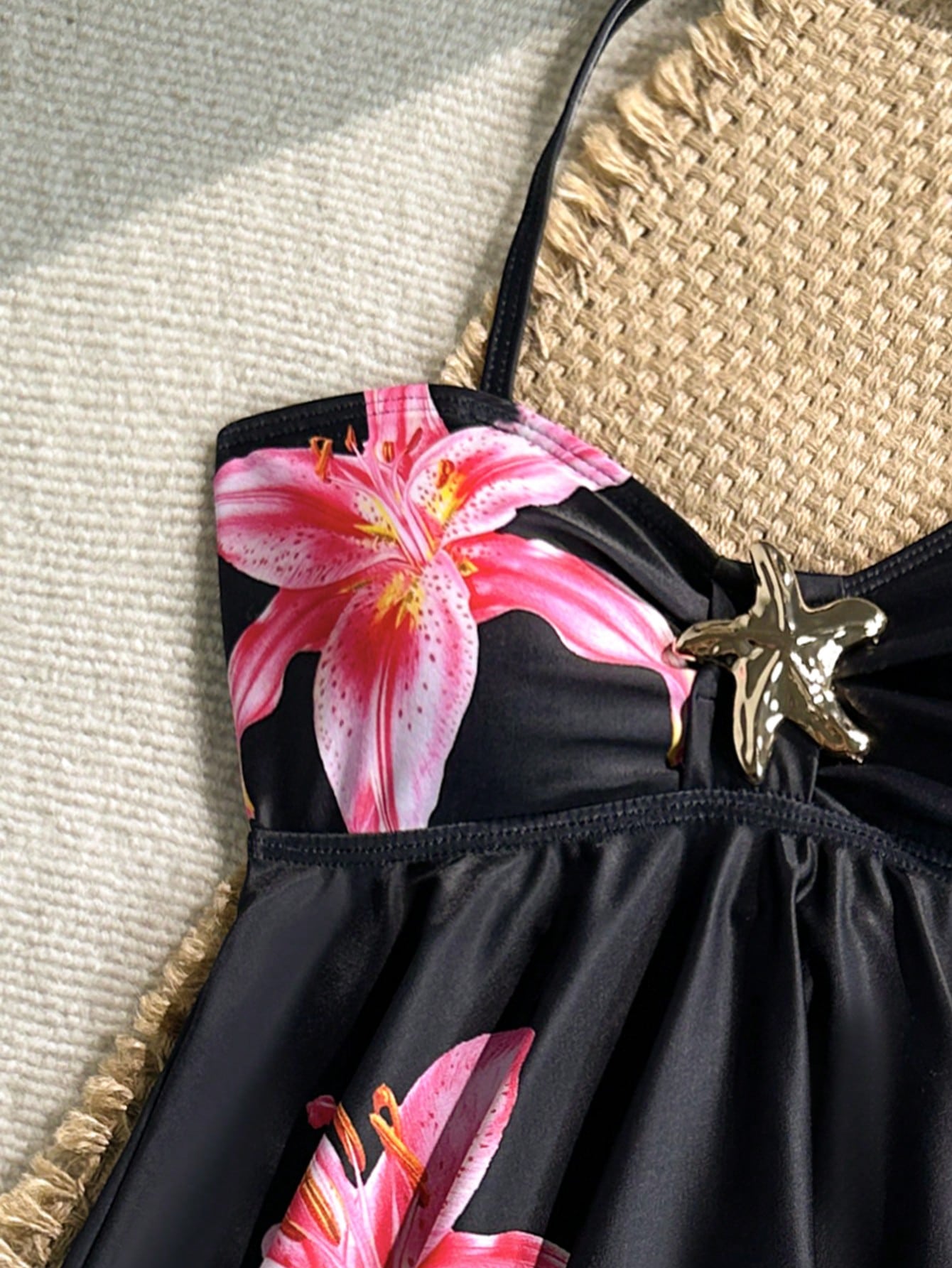 Tween Girl Tween Girl Textured Knit Apricot Halter Gold Shell Tankini Swimwear Set