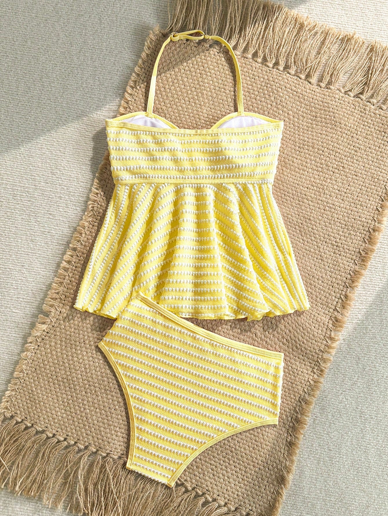 Tween Girl Tween Girl Textured Knit Apricot Halter Gold Shell Tankini Swimwear Set
