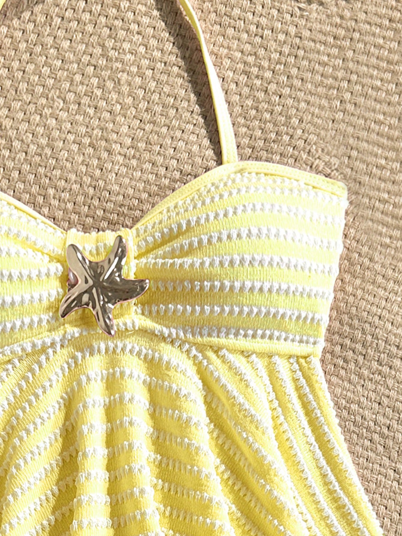 Tween Girl Tween Girl Textured Knit Apricot Halter Gold Shell Tankini Swimwear Set