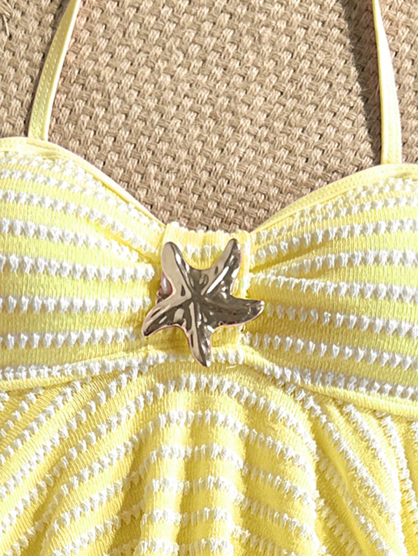 Tween Girl Tween Girl Textured Knit Apricot Halter Gold Shell Tankini Swimwear Set