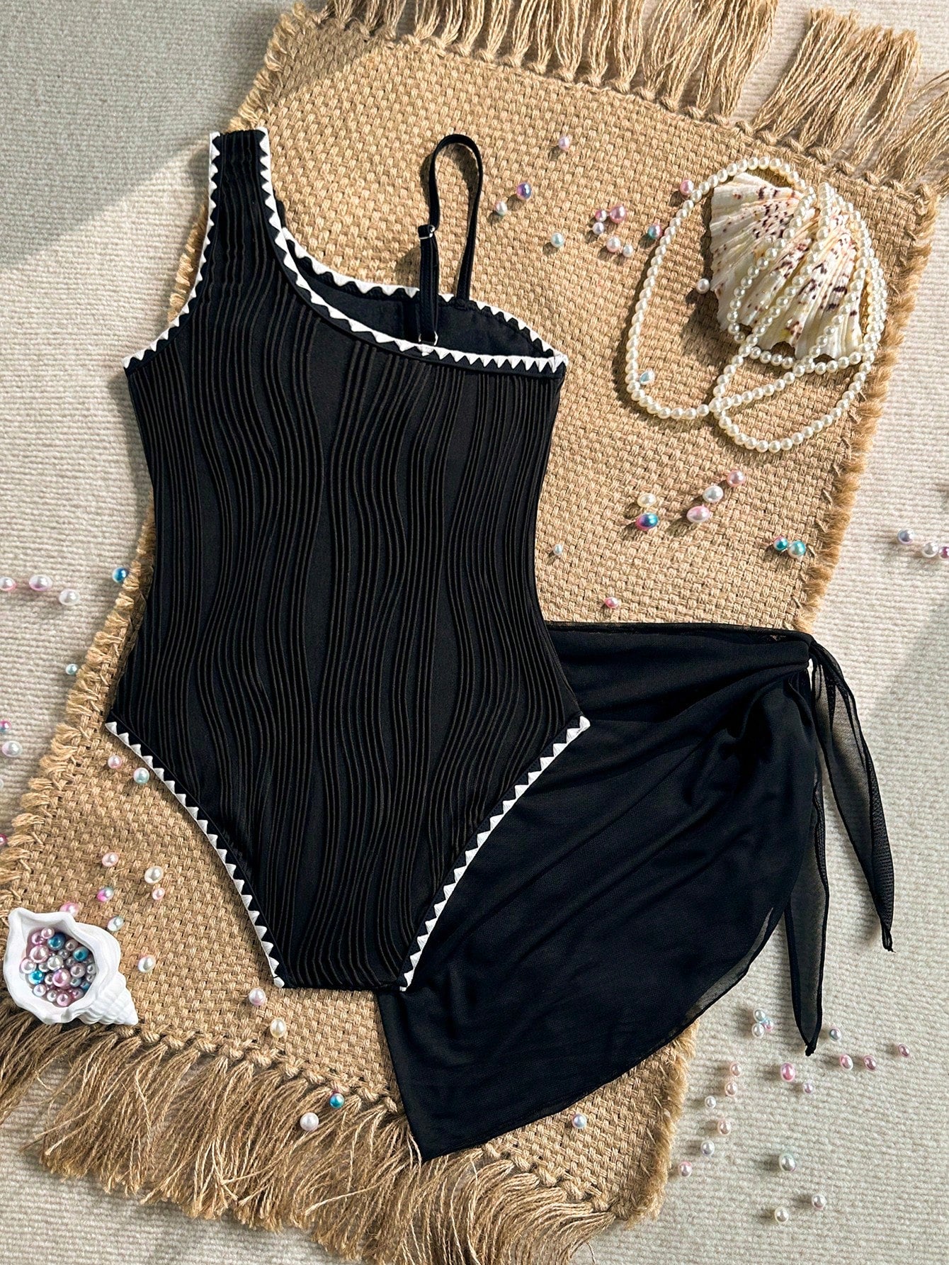 Tween Girl Solid Color Fashionable Starfish Decor One-Piece Swimsuit