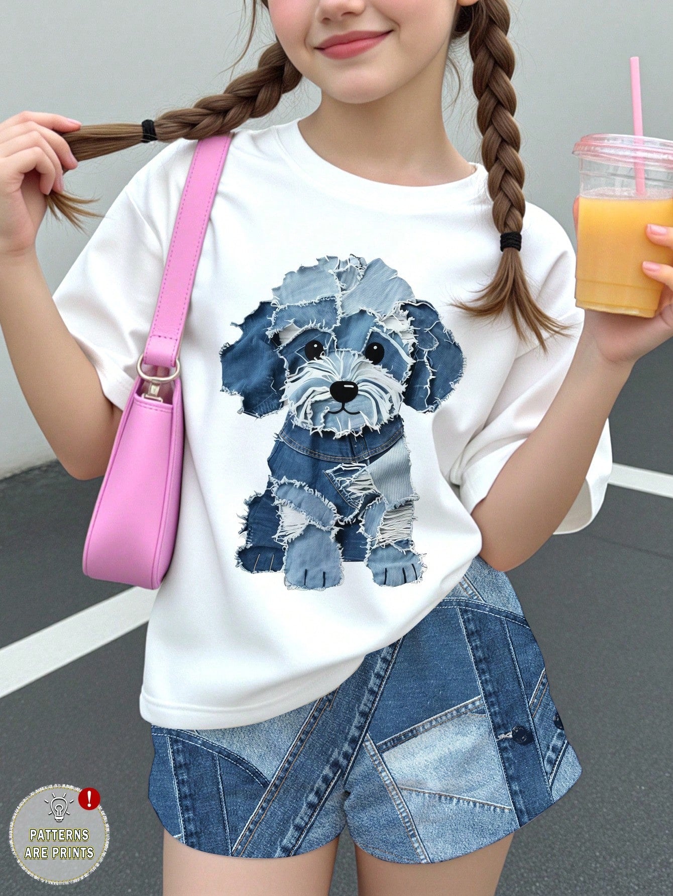 Multicolor heart print short sleeve top and loose shorts 2-piece set for tween girls