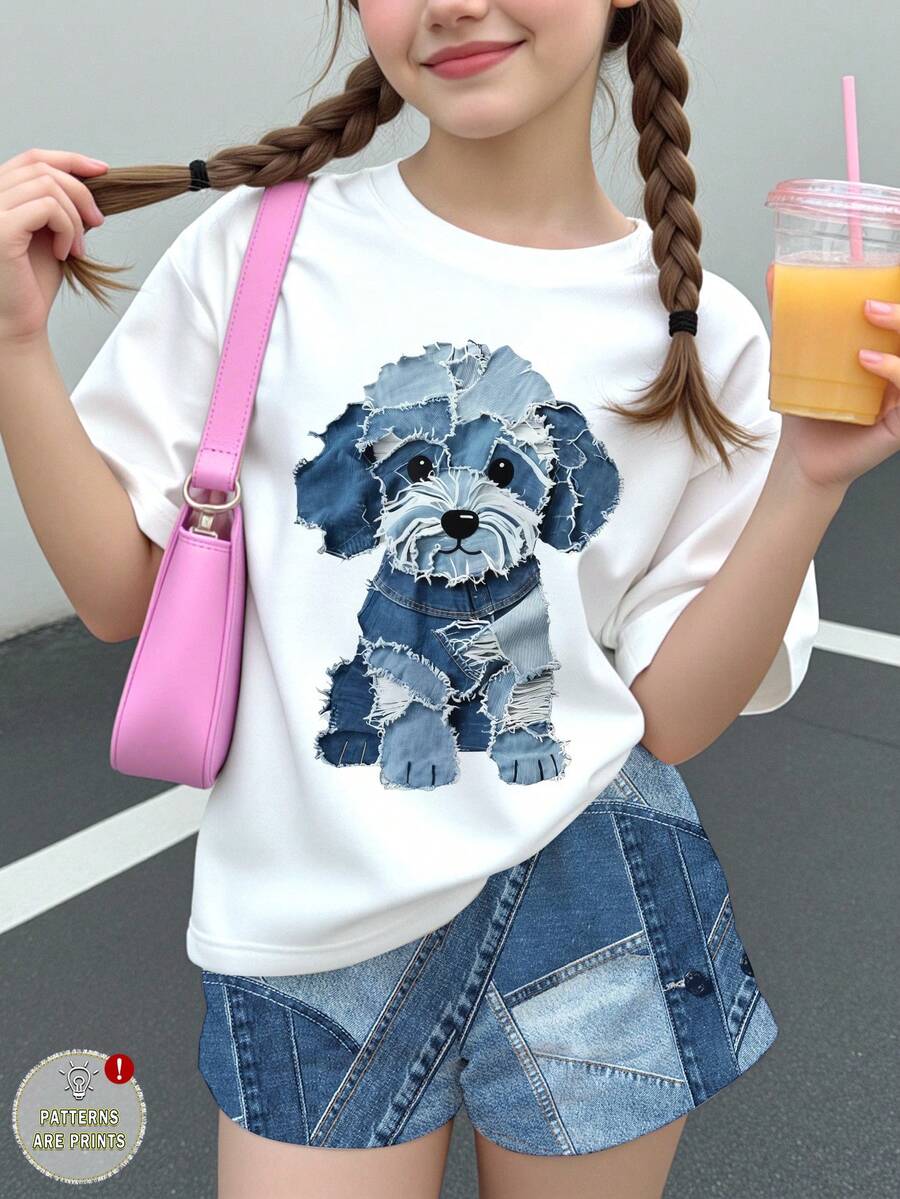 Multicolor heart print short sleeve top and loose shorts 2-piece set for tween girls