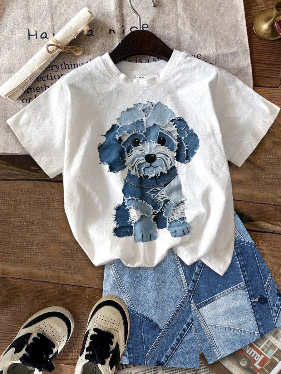 Multicolor heart print short sleeve top and loose shorts 2-piece set for tween girls