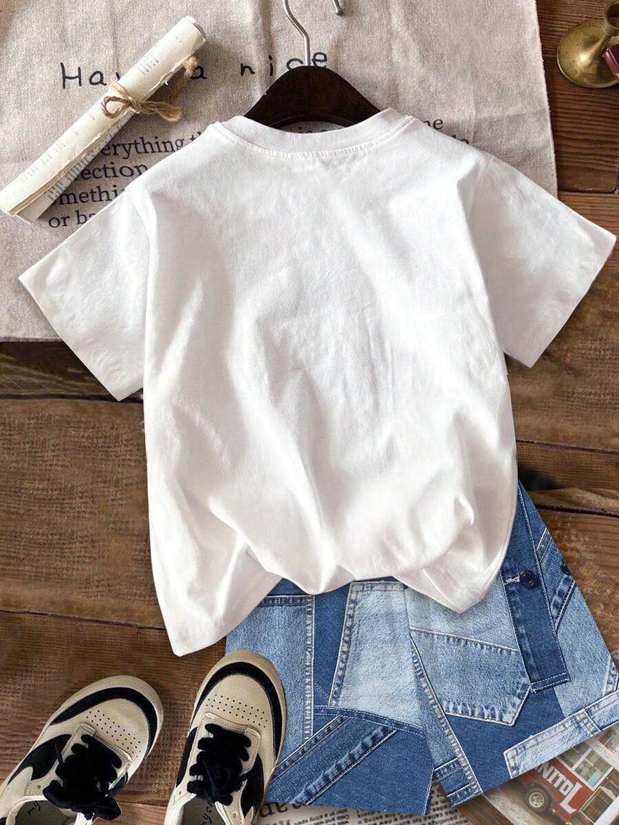 Multicolor heart print short sleeve top and loose shorts 2-piece set for tween girls
