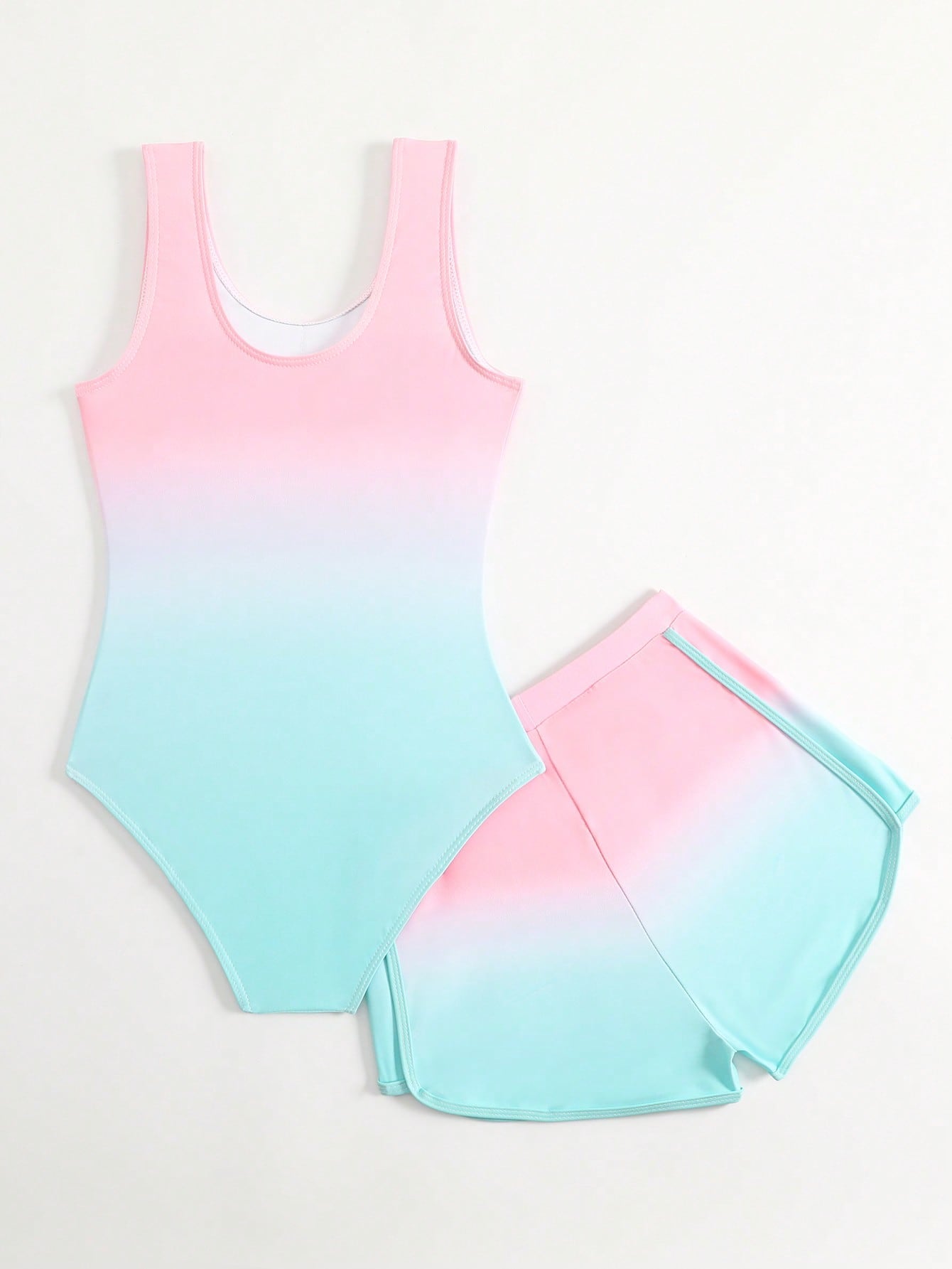Cute Gradient Girls' One-Piece Swimsuit And Boy Shorts Two Pieces Set (Custom Print)