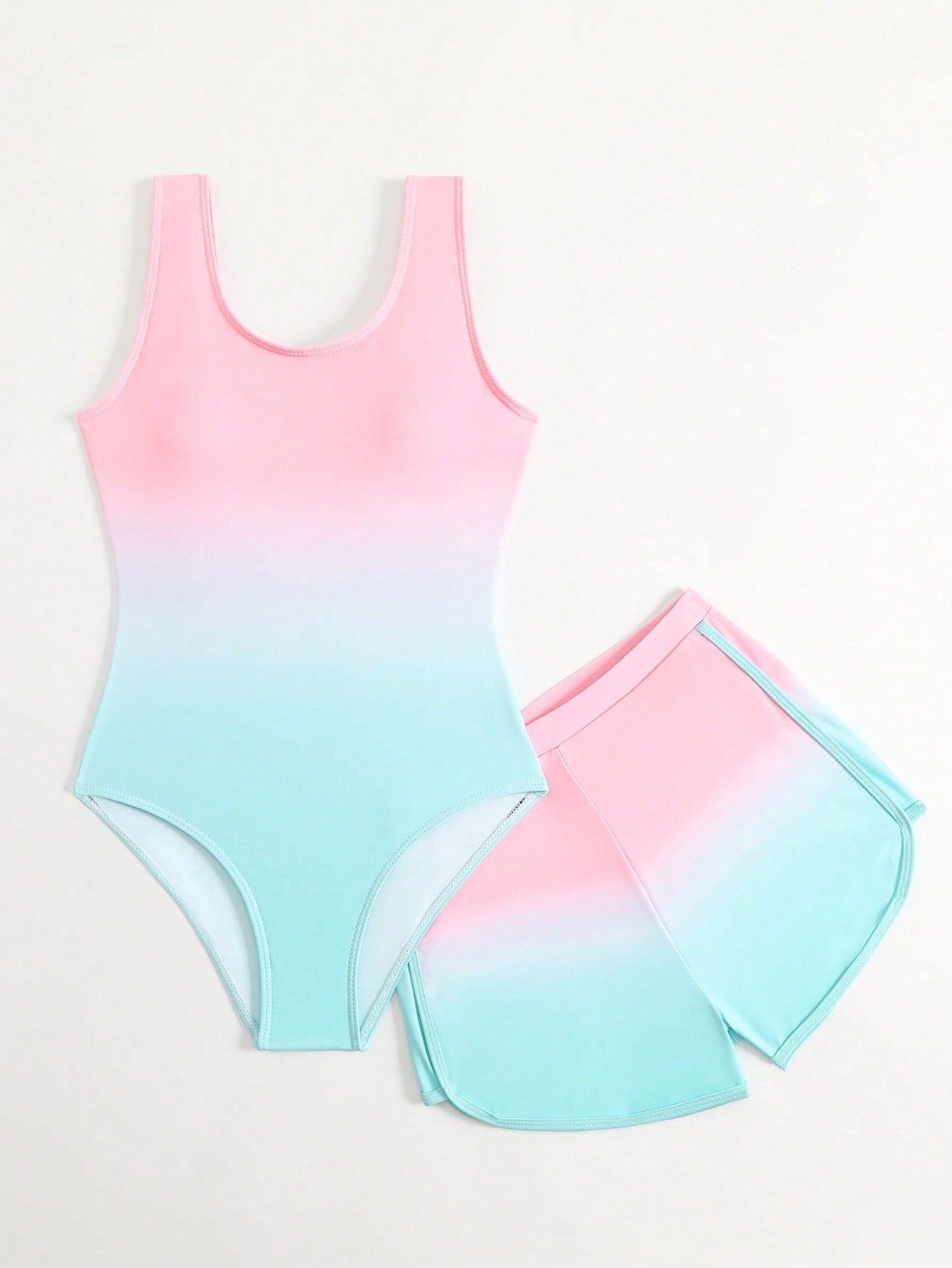 Cute Gradient Girls' One-Piece Swimsuit And Boy Shorts Two Pieces Set (Custom Print)
