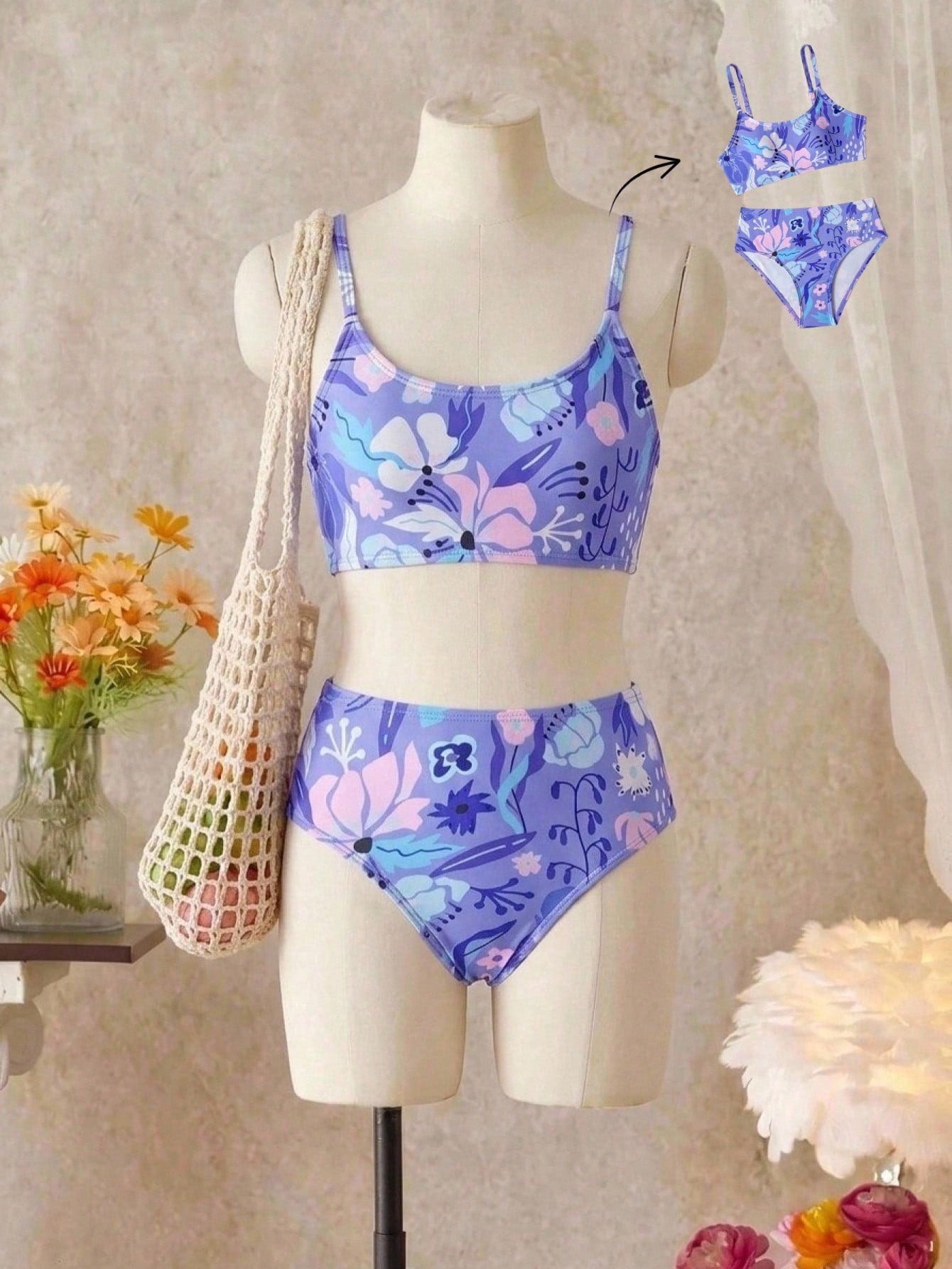 Tween Girls Bikini Sets, Black Solid Color Knit Fabric, Adjustable Shoulder Straps, Two Pieces Swimwear, Fashionable Casual Elegant Suitable For Swimming, Summer Beach, Pool, Vacation