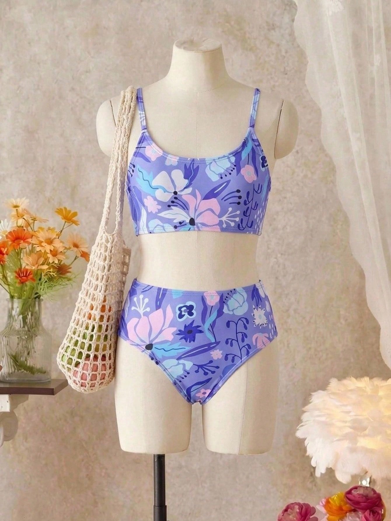 Tween Girls Bikini Sets, Black Solid Color Knit Fabric, Adjustable Shoulder Straps, Two Pieces Swimwear, Fashionable Casual Elegant Suitable For Swimming, Summer Beach, Pool, Vacation