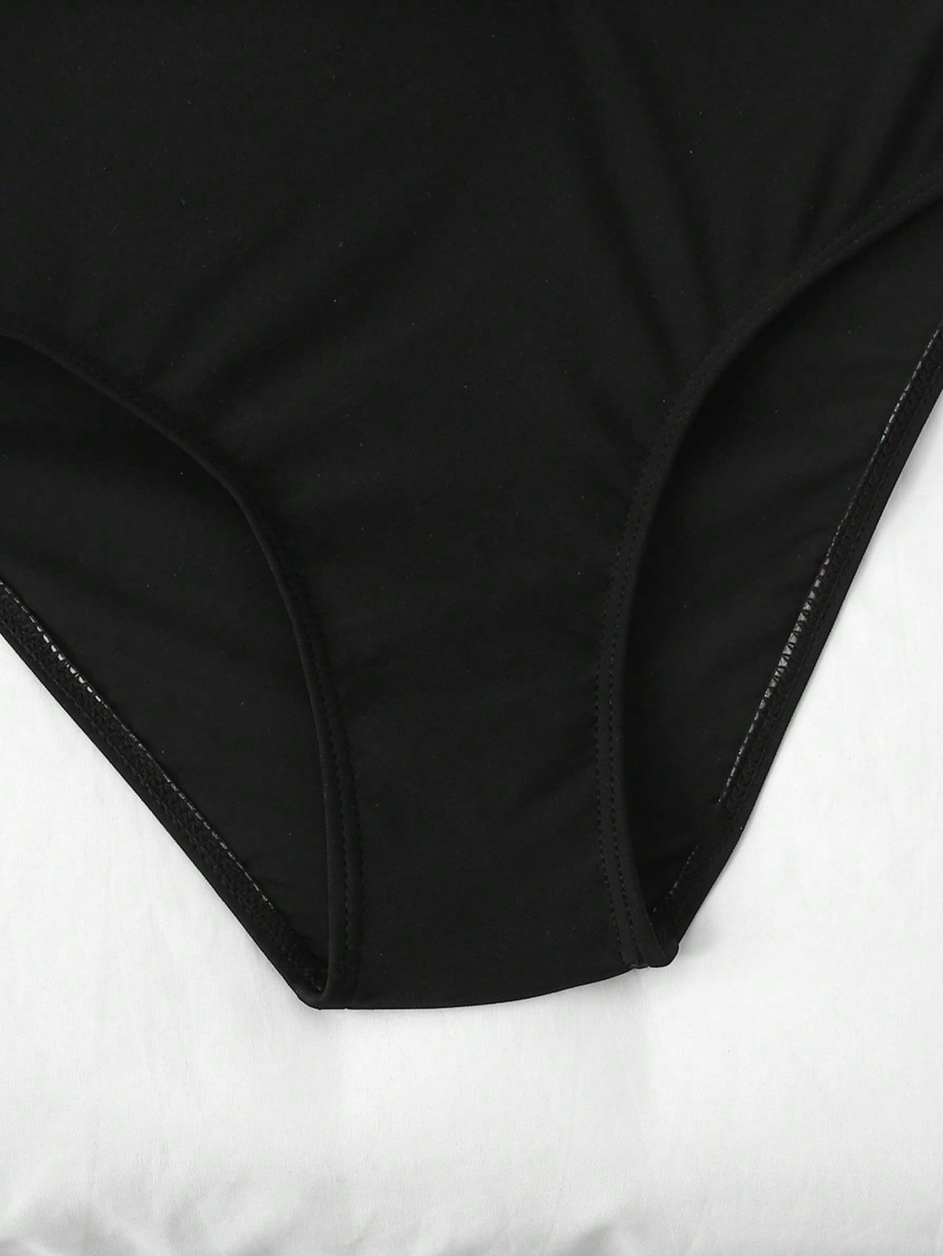 Tween Girls' Black & White Contrast Color One-Piece Swimsuit, Minimalist One-Piece Swimwear For Beach Vacation