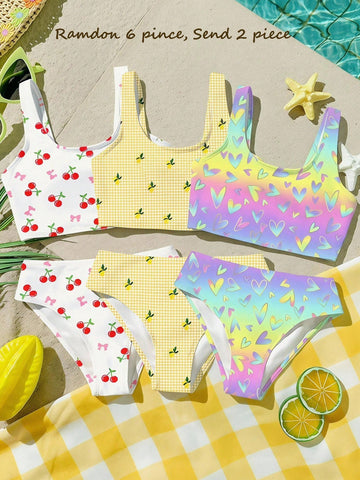 Tween Girls' Casual Colorful Y2K Dopamine Floral, Beach Vacation Style, Graphic Print Camisole And Triangle Bikini Swimwear Set, Suitable For Summer
