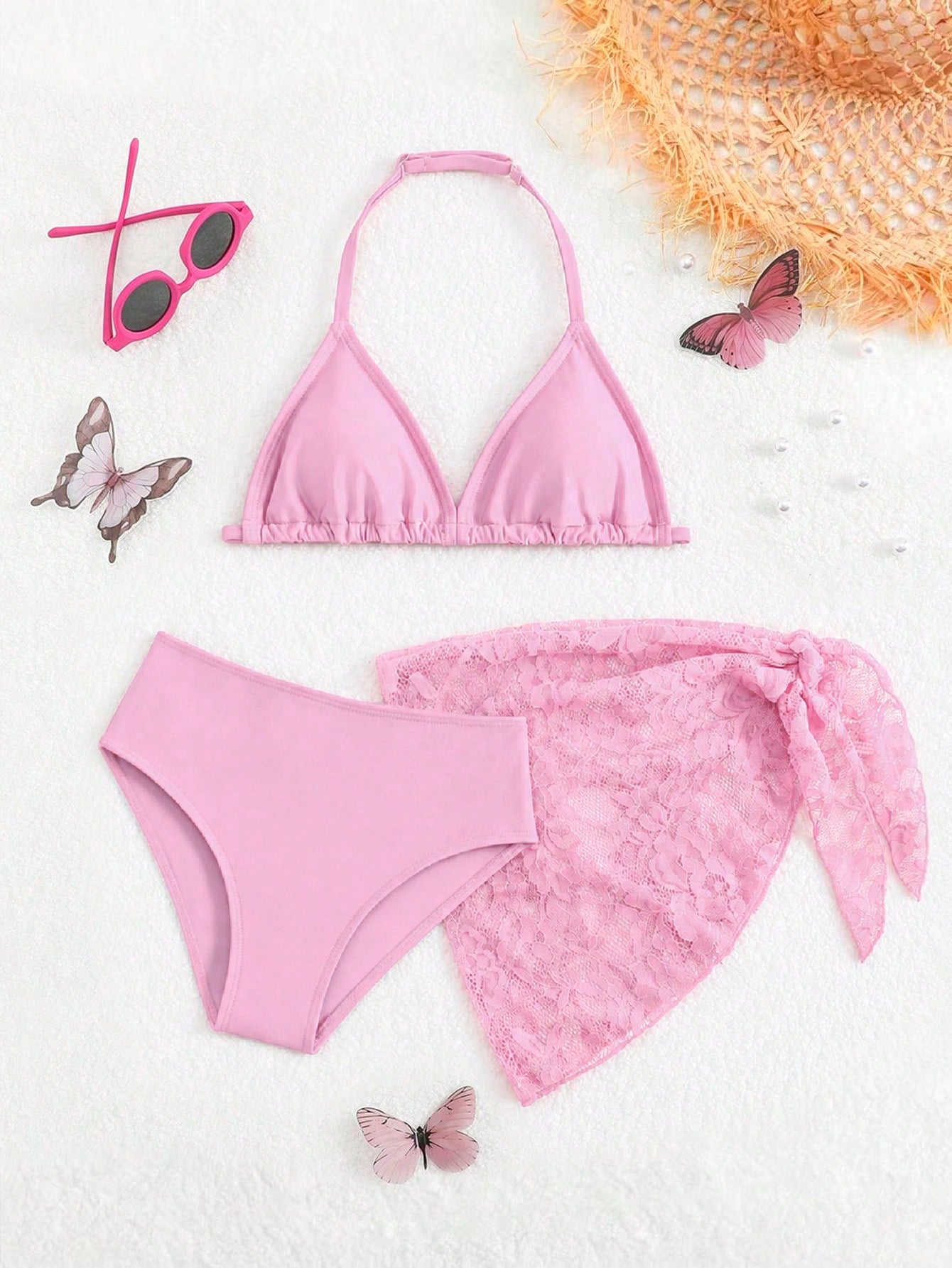 Cute Girls' Ditsy Floral Triangle Bikini Set (Print Randomly)