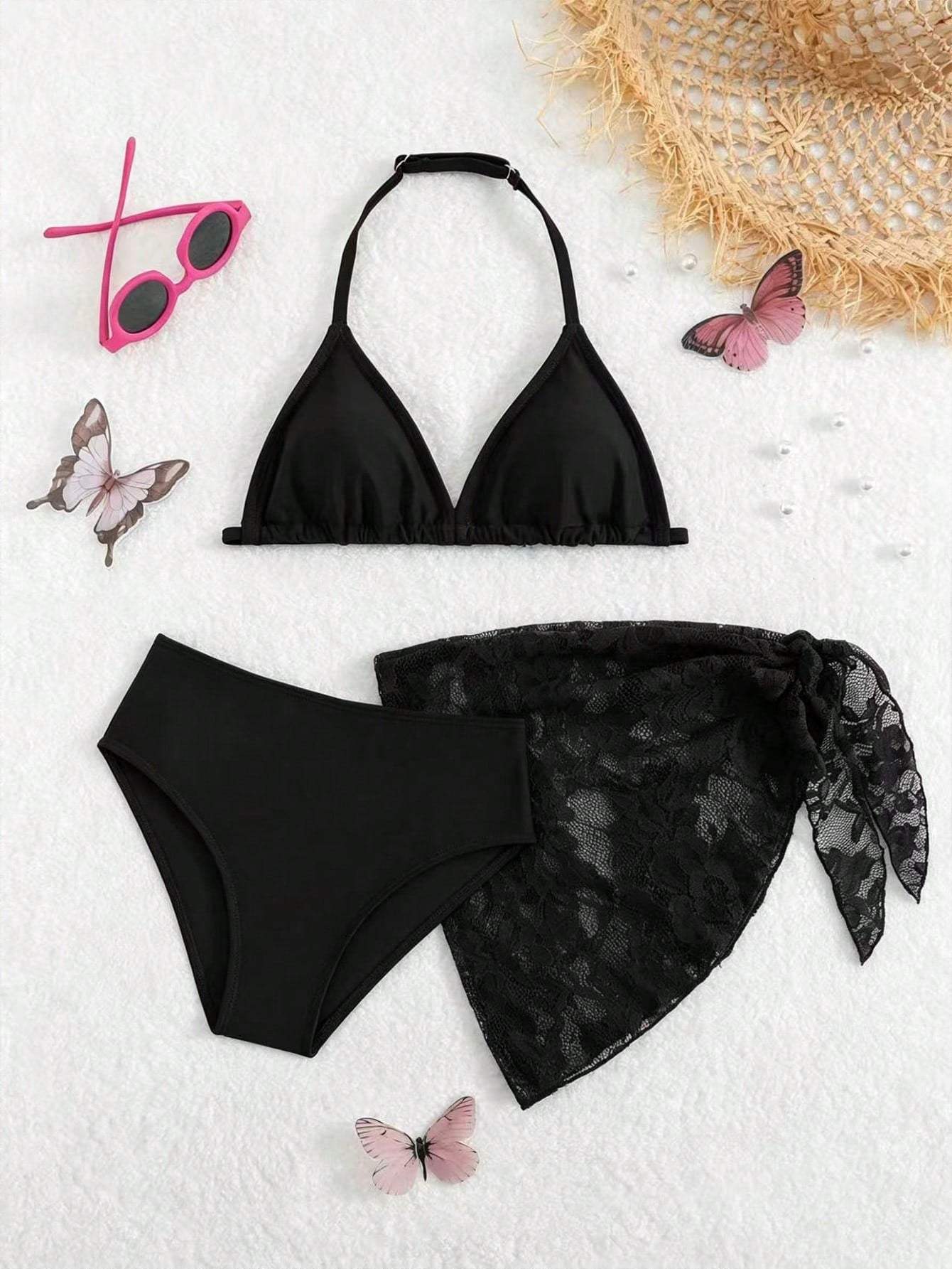 Cute Girls' Ditsy Floral Triangle Bikini Set (Print Randomly)