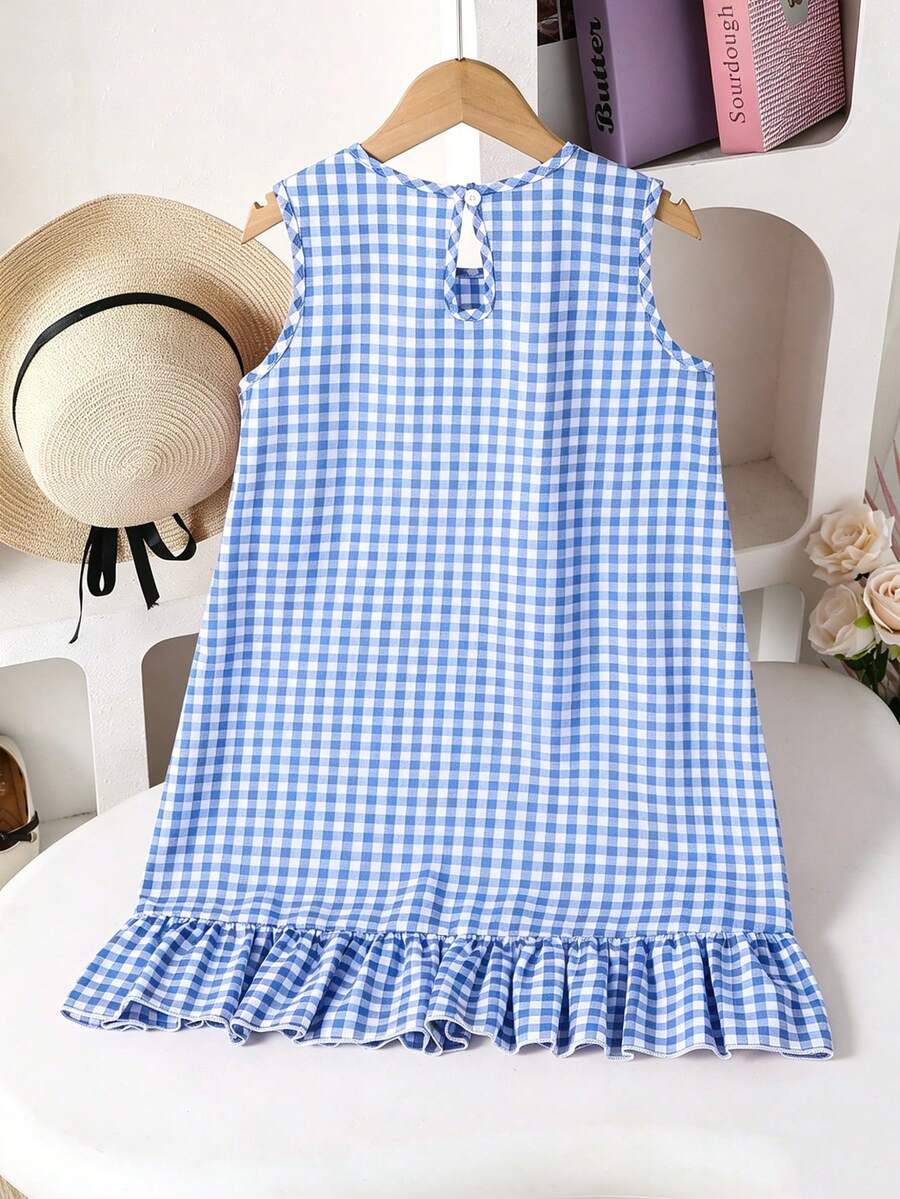 Tween girls casual leopard print smock mini dress featuring a round neck and flounce ruffle hem.