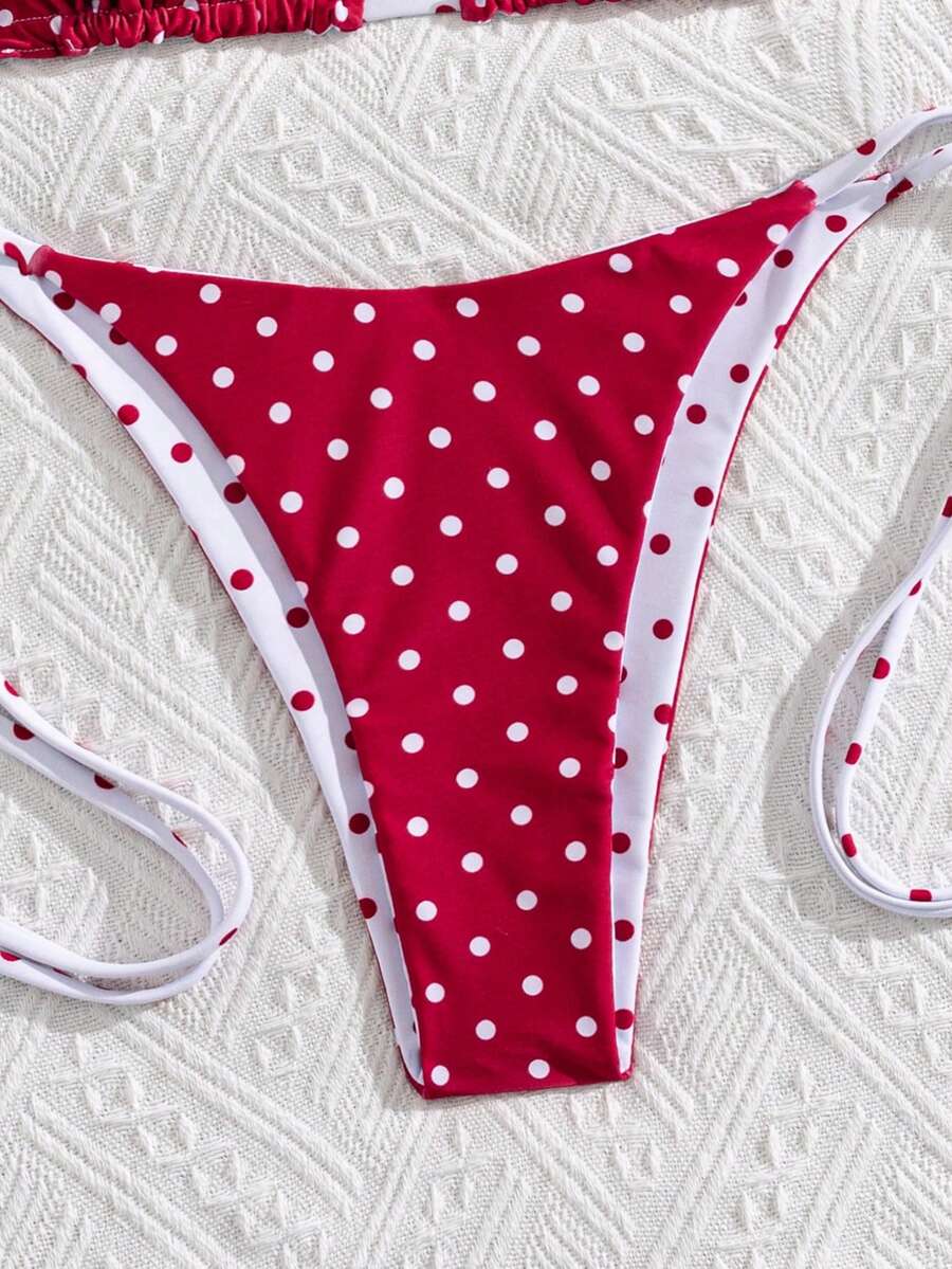 Multicolor striped halter neck two-piece bikini set featuring wireless triangle cups and low-waist tie-side bottoms.