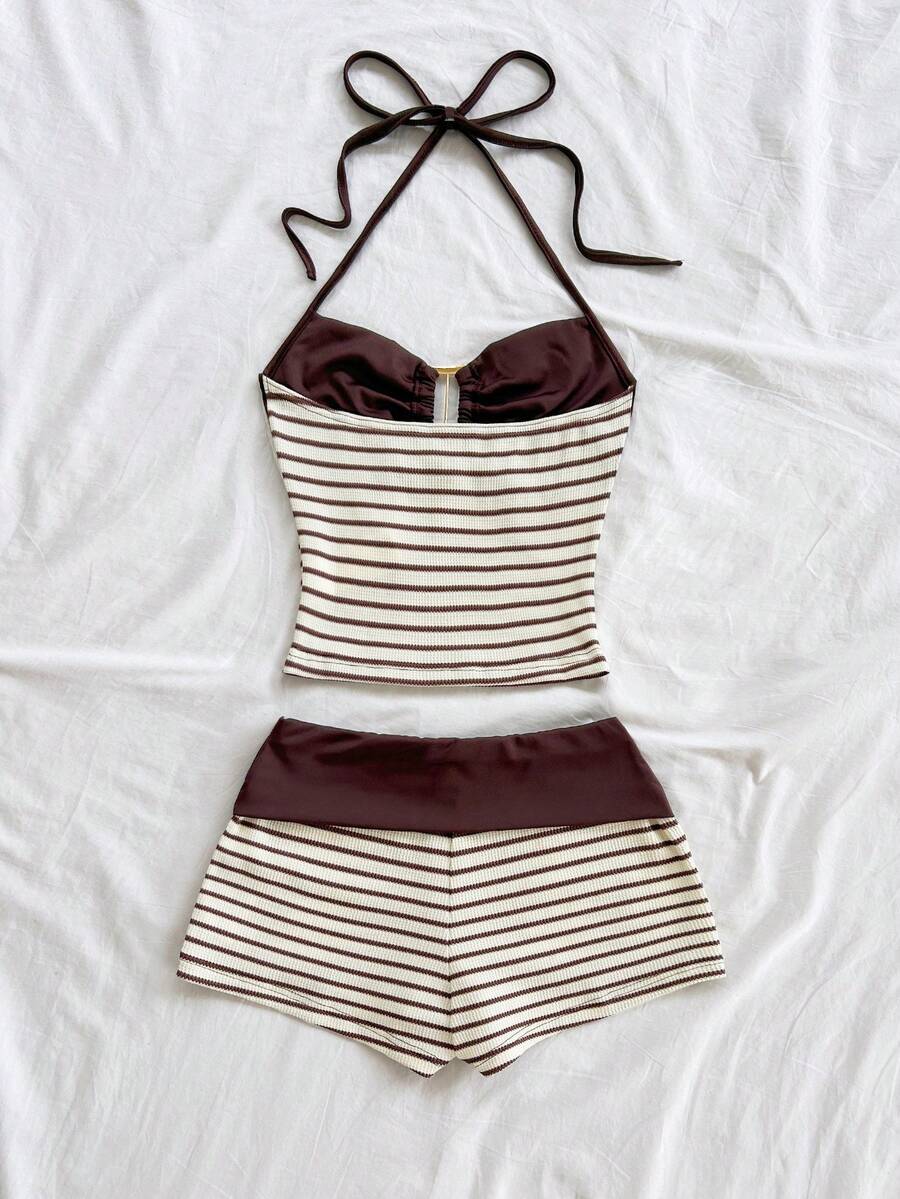 Tween girls black strapless tank top and shorts set with leopard print contrast waistband