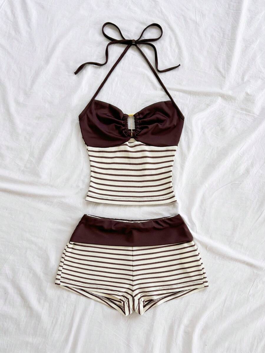 Tween girls black strapless tank top and shorts set with leopard print contrast waistband