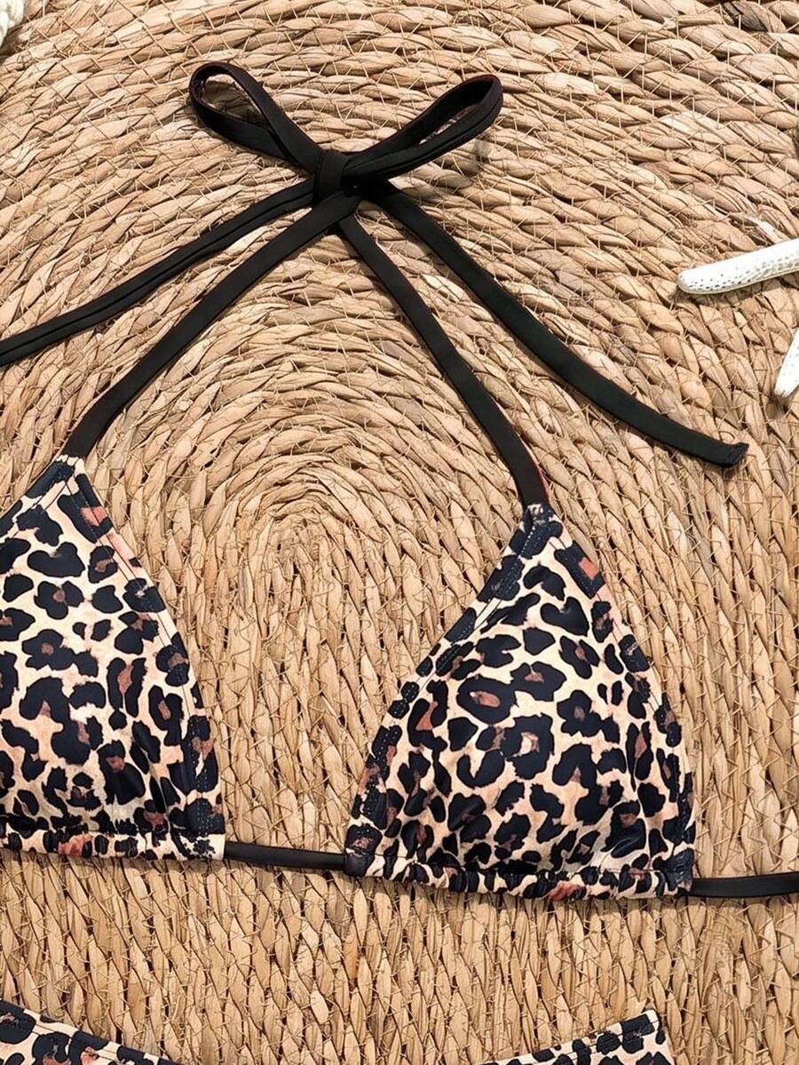 Women's apricot 2-piece halter bikini set featuring a wireless triangle top with tie-back detail and high-waisted high-cut bottoms.