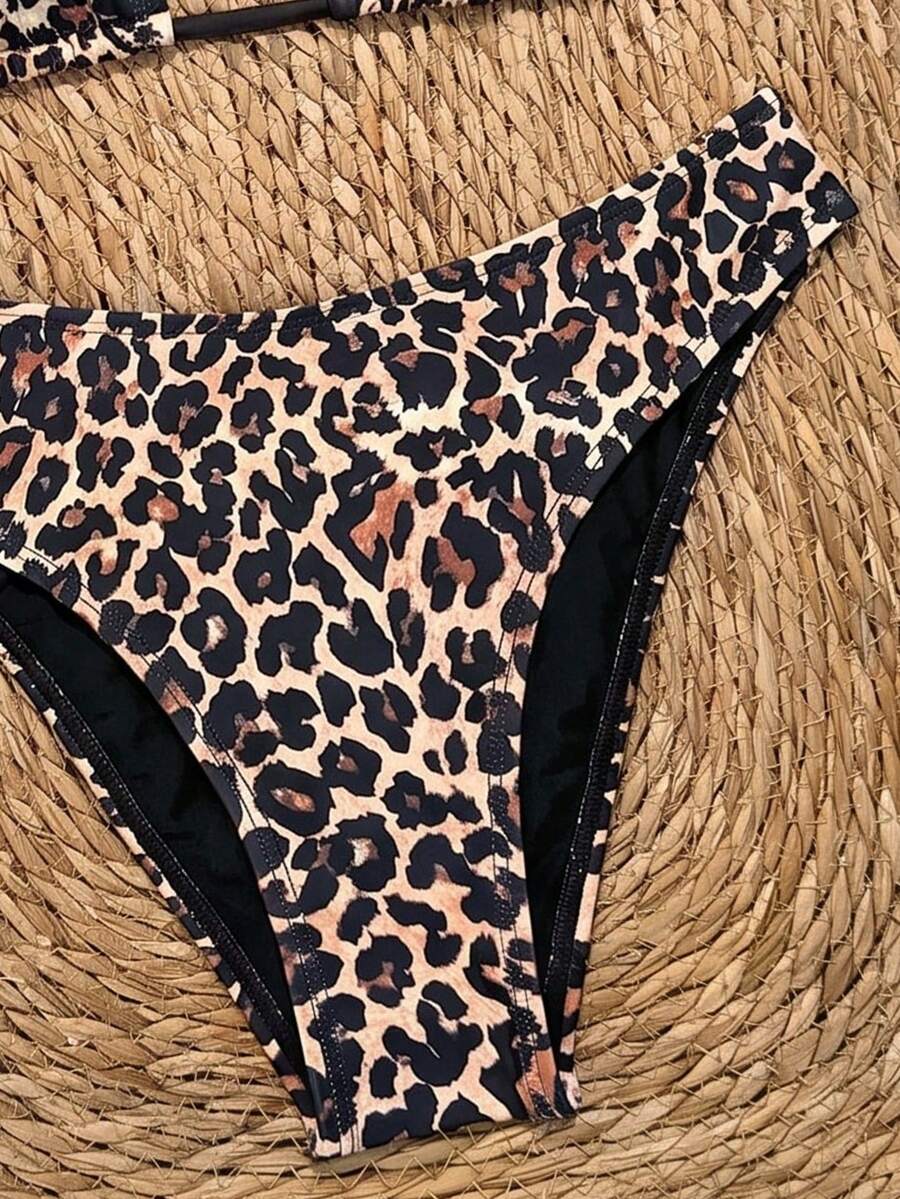 Women's apricot 2-piece halter bikini set featuring a wireless triangle top with tie-back detail and high-waisted high-cut bottoms.